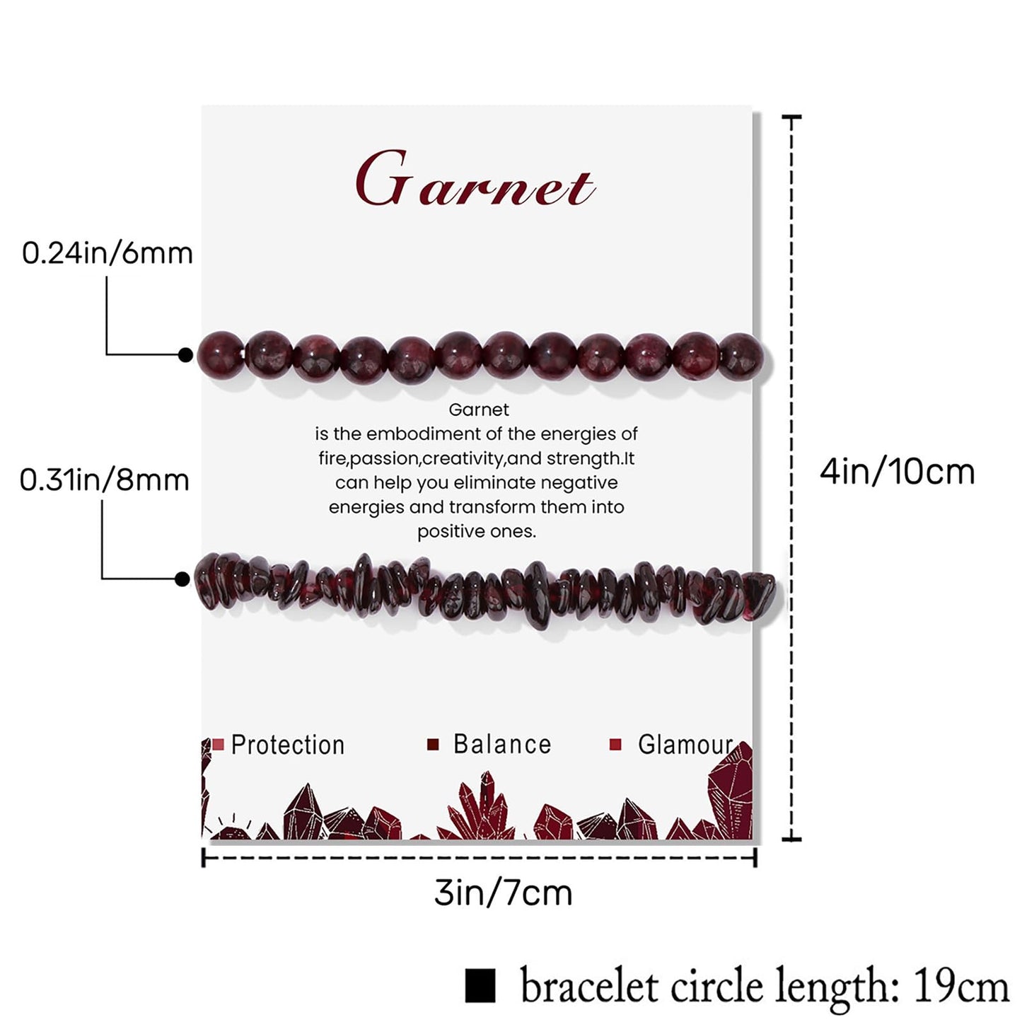 2Pcs Garnet Bracelets for Women Crystal Bead Bracelet Healing Crystal Bracelet Gemstone Beaded Bracelet Natural Stone Garnet Jewelry for Women Girls
