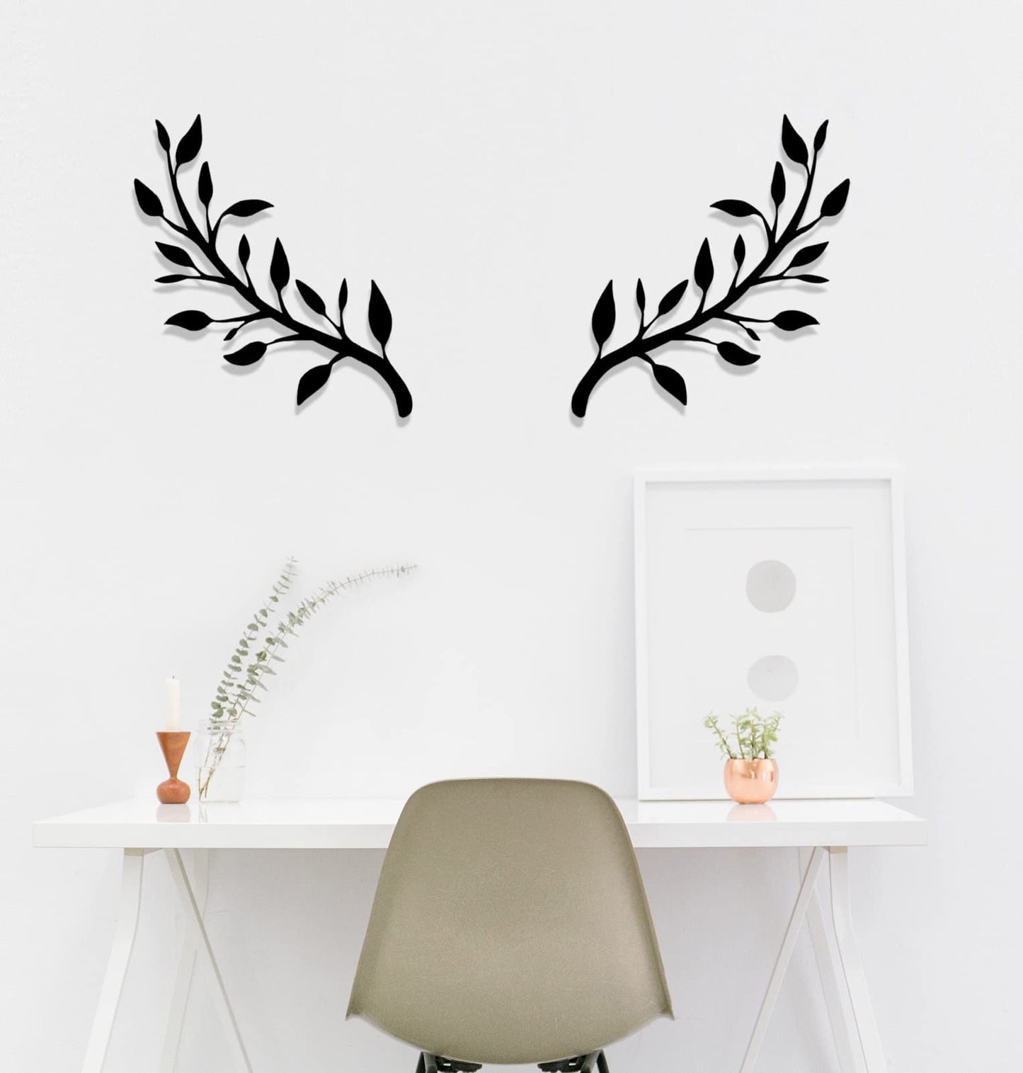 Yuzhuo 2 Pieces Metal Tree Leaf Wall Décor Branch Leaf Wall Art for Indoor Outdoor Garden Home Bedroom Living Room Decorations (Black)