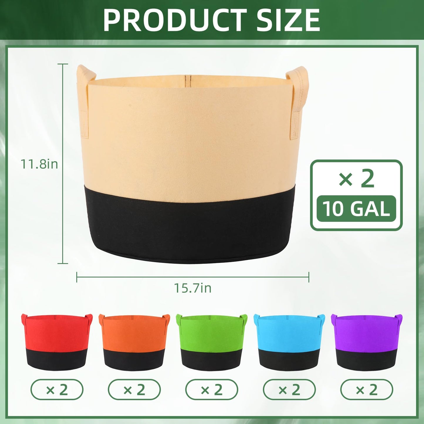 Ohiyoo 12 Pack 10 Gallon Grow Bags Colorful Fabric Plant Pots with Handles 10 Gal Garden Grow Bags Fabric Grow Pots Plant Growing Bags Vegetable Planting Bags for Garden and Outdoor (10 Gallon)