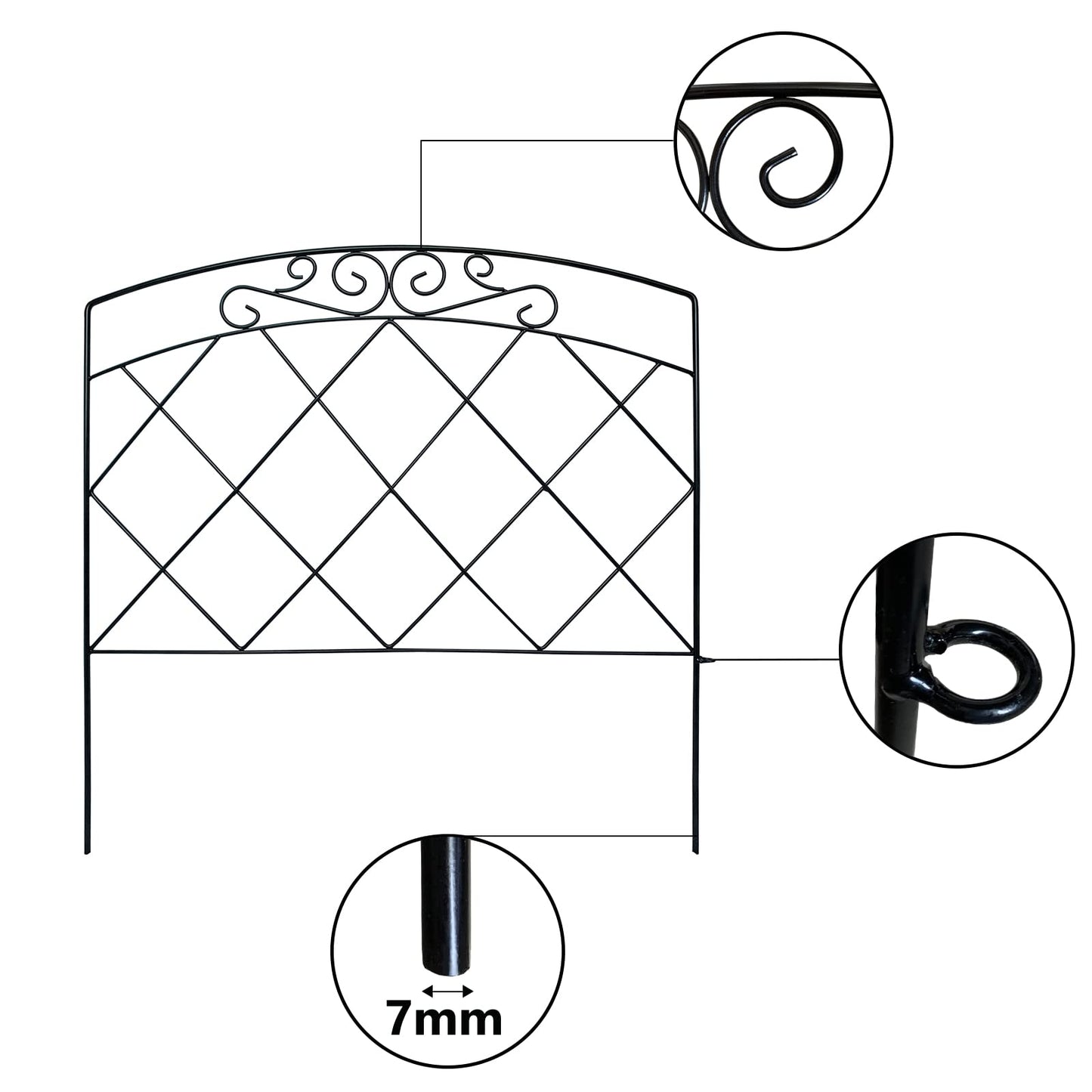 Thealyn Decorative Garden Fence 24 in H x 24 in W (5 Panels, Total Length 10 ft) Rustproof Metal No Dig Fencing Animal Barrier Fence, Outdoor Border for Dog, Yard, Patio, Flower, Bed