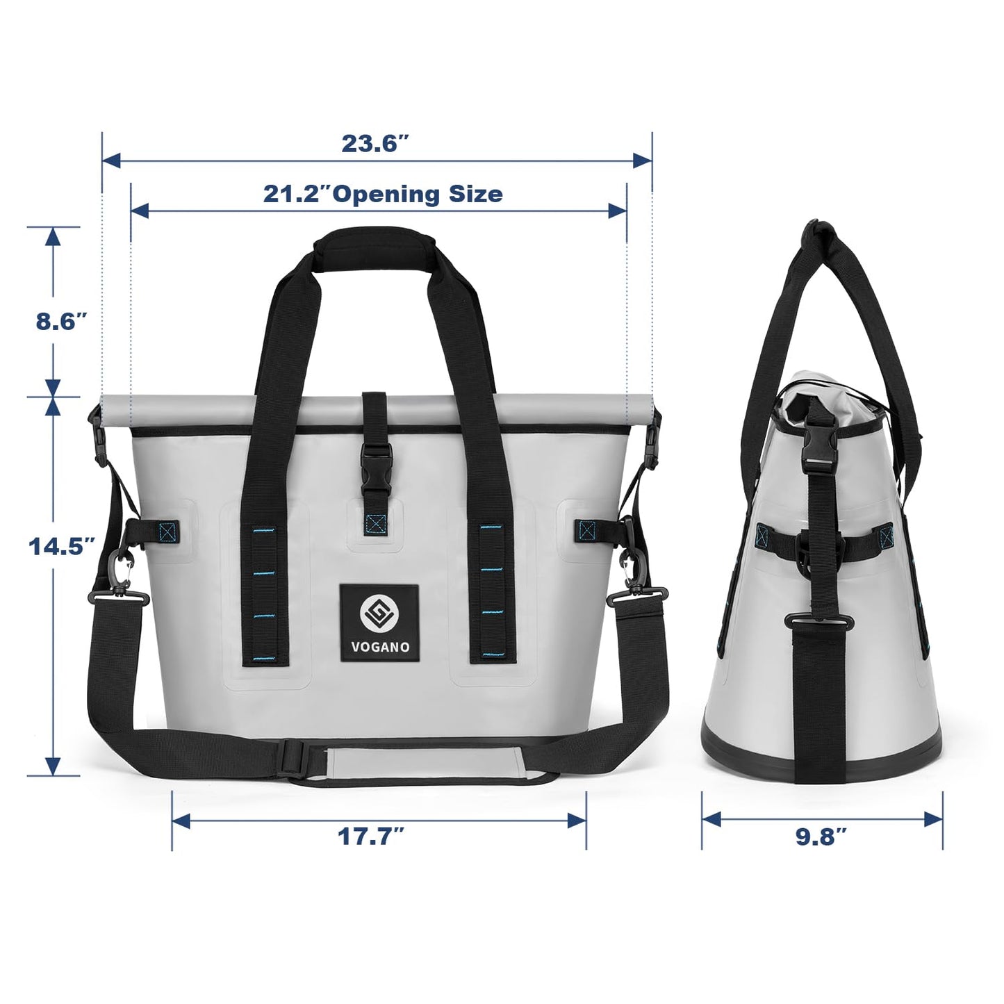 Vogano 40 Can Soft Cooler Bag - Insulated Leak-Proof Large Cooler Bag with Roll-Top Waterproof Seal | Portable Ice Chest for Camping, Beach, Travel, Picnics | 24HR Cold Retention (Gray)
