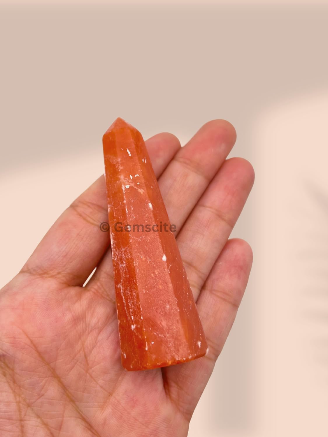 WholesaleGemShop 3 Inch (70 mm) Gemstones Orange Selenite Obelisk Tower Jumbo Facet Aura Rock Crystal Natural Polished Earth Wand Spirit