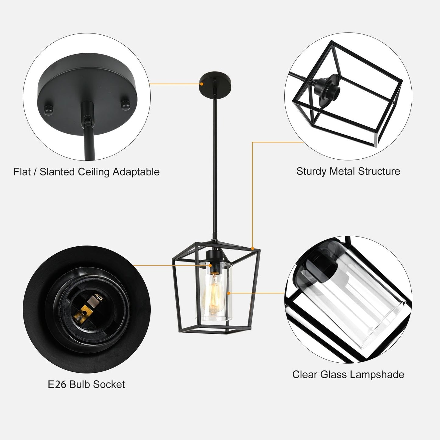 GZJunYo Black Pendant Lights Kitchen Island, 1-Light Farmhouse Kitchen Pendant Lighting Over Island, Metal Cage Island Hanging Lights for Kitchen, Dining Room, Entryway, Hallway, Foyer