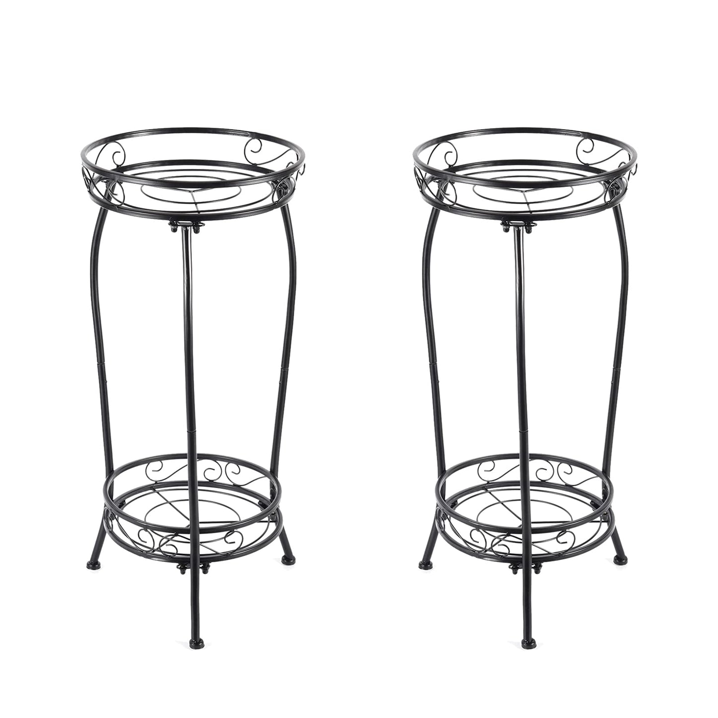 Kavlium 2-Pack Plant Stand Indoor Outdoor,Tall Black Metal Rustproof Stable Plant Stands,2 Tier 27.1 inch Multiple Plant Rack for Planter Corner Garden Living Room & Garden