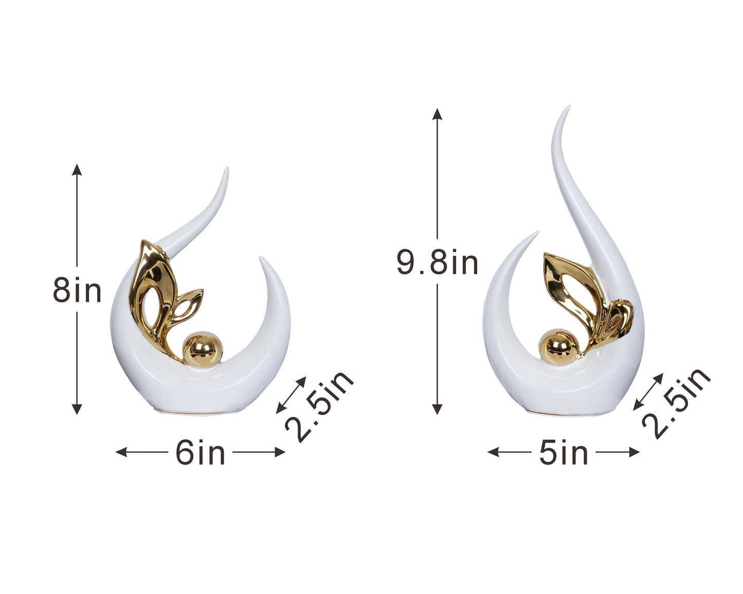 2 PCS White Gold Home Decor Accent Ceramic Statue Abstract Sculptures Centerpieces Mid Century Modern Decor for Tables Coffee Table top Decorations for Living Room Desktop Shelf Dining Room Kitchen