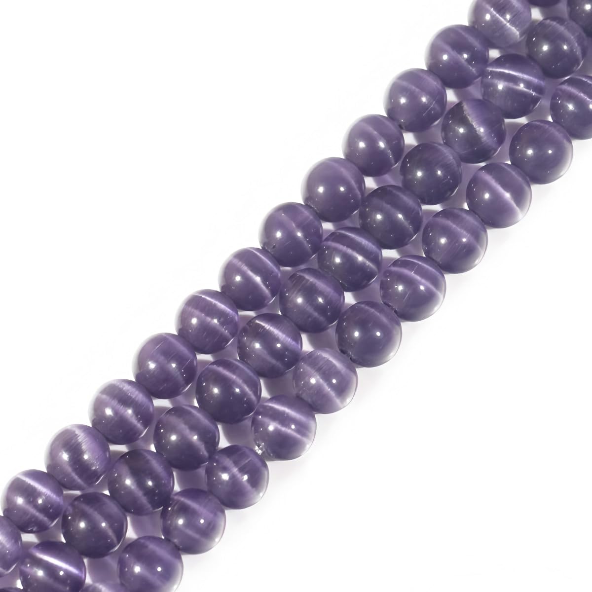 HAAMIIQII 8mm Purple Violet Cat Eye Glass Round Crystal Stone Loose Gemstone Beads for Jewelry Making Bracelets Necklaces Earrings Crafts (45-50pcs)