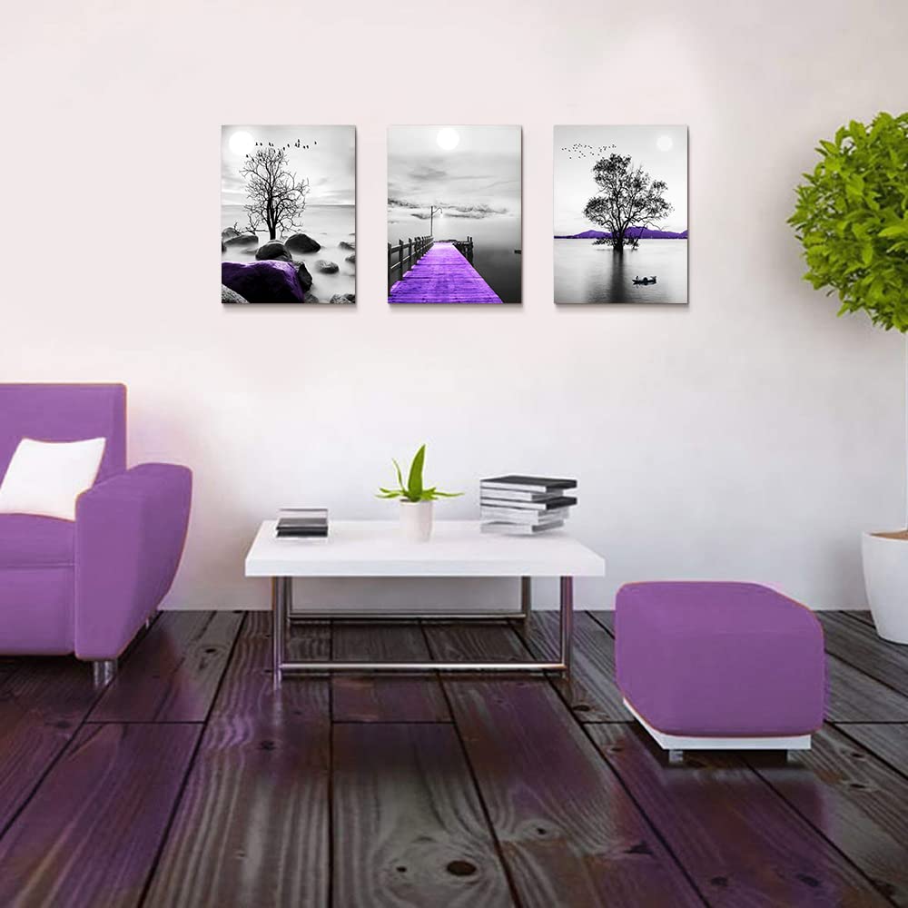 DZRWUBHS Canvas Wall Art, 3-Piece Set, Black And White Scenery, Framed, Modern, For Living Room, Bedroom, Office, Bathroom