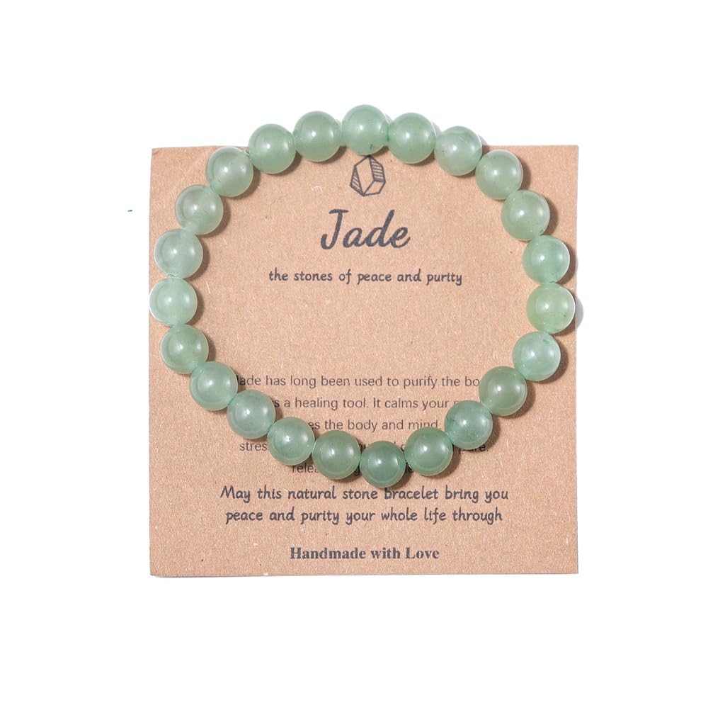 Pingyongchang Stress Relief Anxiety Yoga Bracelet,Healing Crystal Stone Mantra Bracelets for Women Men Natural Beaded Birthday Gifts for Teen Inspirational Jewelry for Men-Jade a