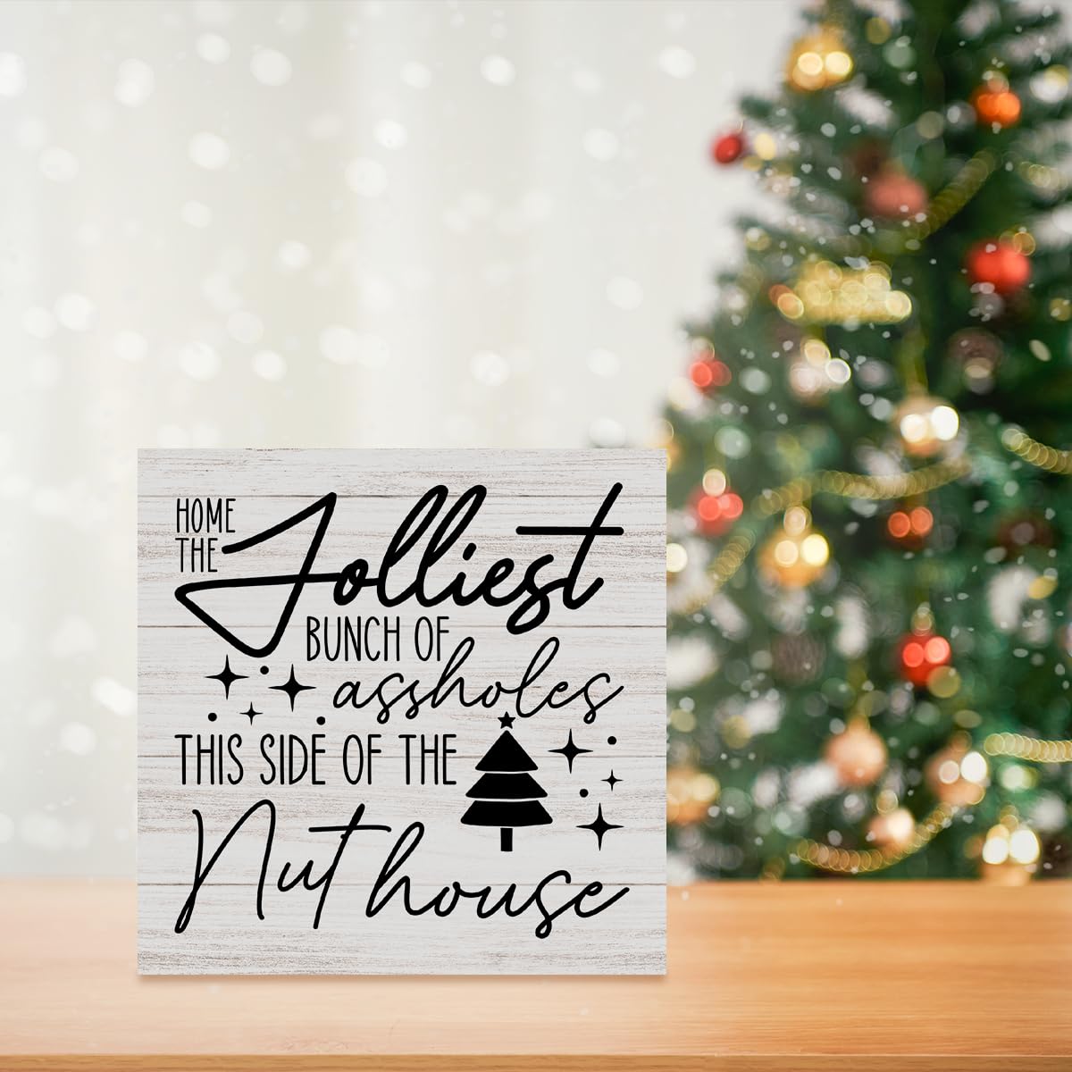 Christmas Decor Christmas Wooden Sign Christian Desk Decor Christmas Vacation Humor Quote Sign Home Office Desk Table Cubicle Shelf Decor Gifts for Women 5 x 5 inch