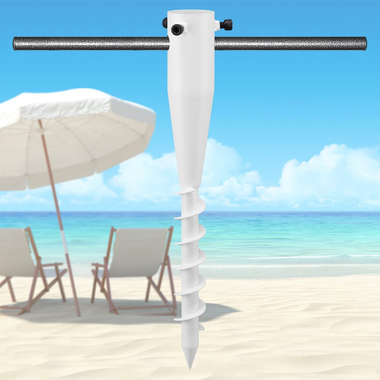 TALITARE Beach Umbrella Sand Anchor,17 Inches Heavy Duty Metal No Dig Beach Sand Ground Anchor,Windproof Umbrella Holder for Use in Ground, Soil, Grass, Sand (White,1Pcs)