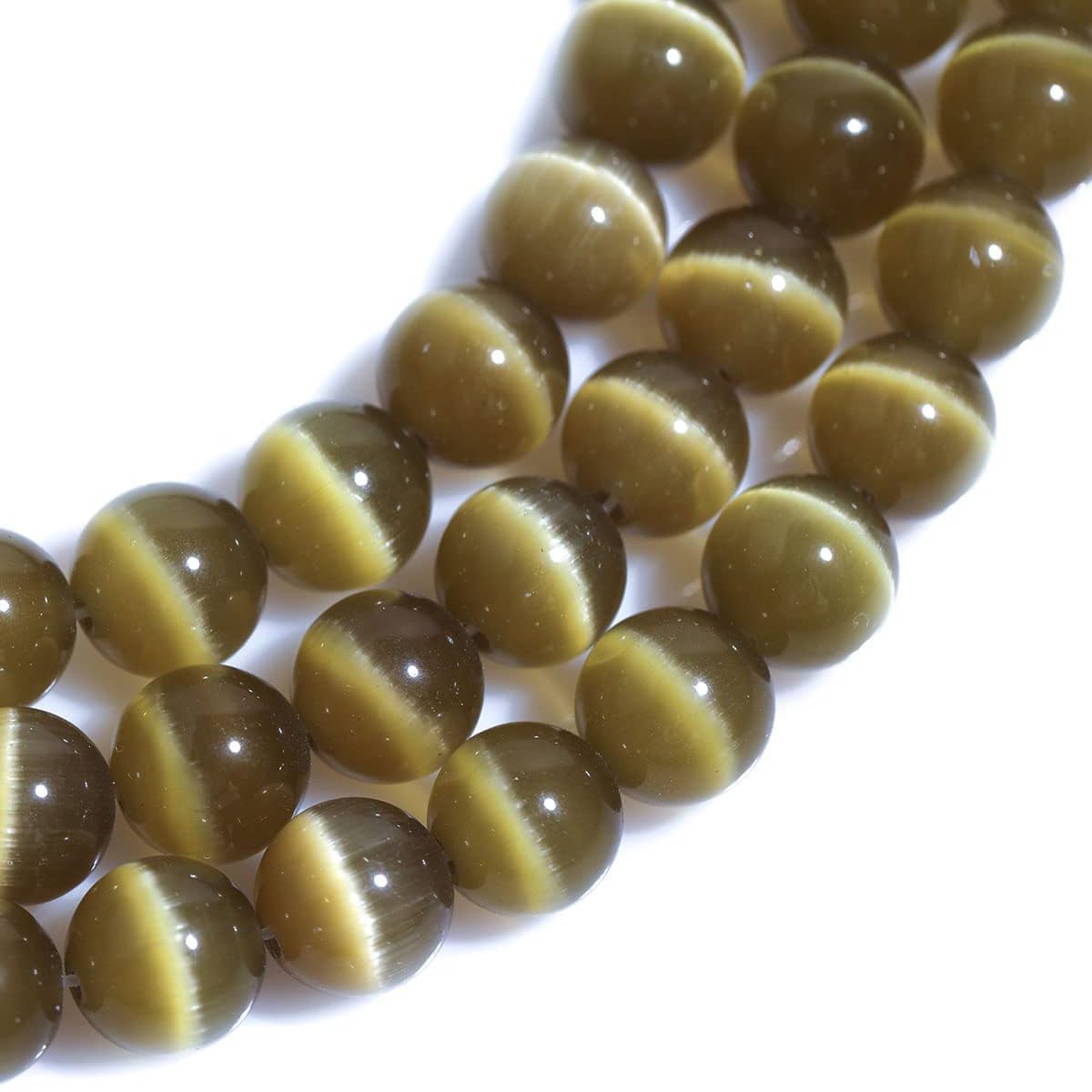 HAAMIIQII 8mm Brown Cat Eye Glass Round Crystal Stone Loose Gemstone Beads for Jewelry Making Bracelets Necklaces Earrings Crafts (45-50pcs)