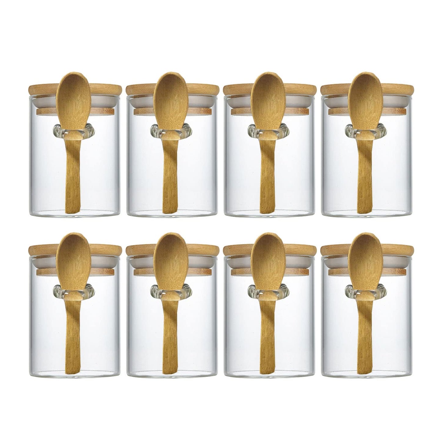 Livejun 7.6 oz Airtight Mini Glass Jars with Bamboo Lids and Bamboo Spoons, Spice Jars Small Food Storage Containers for Kitchen, Bathroom, Home Decor Set of 8