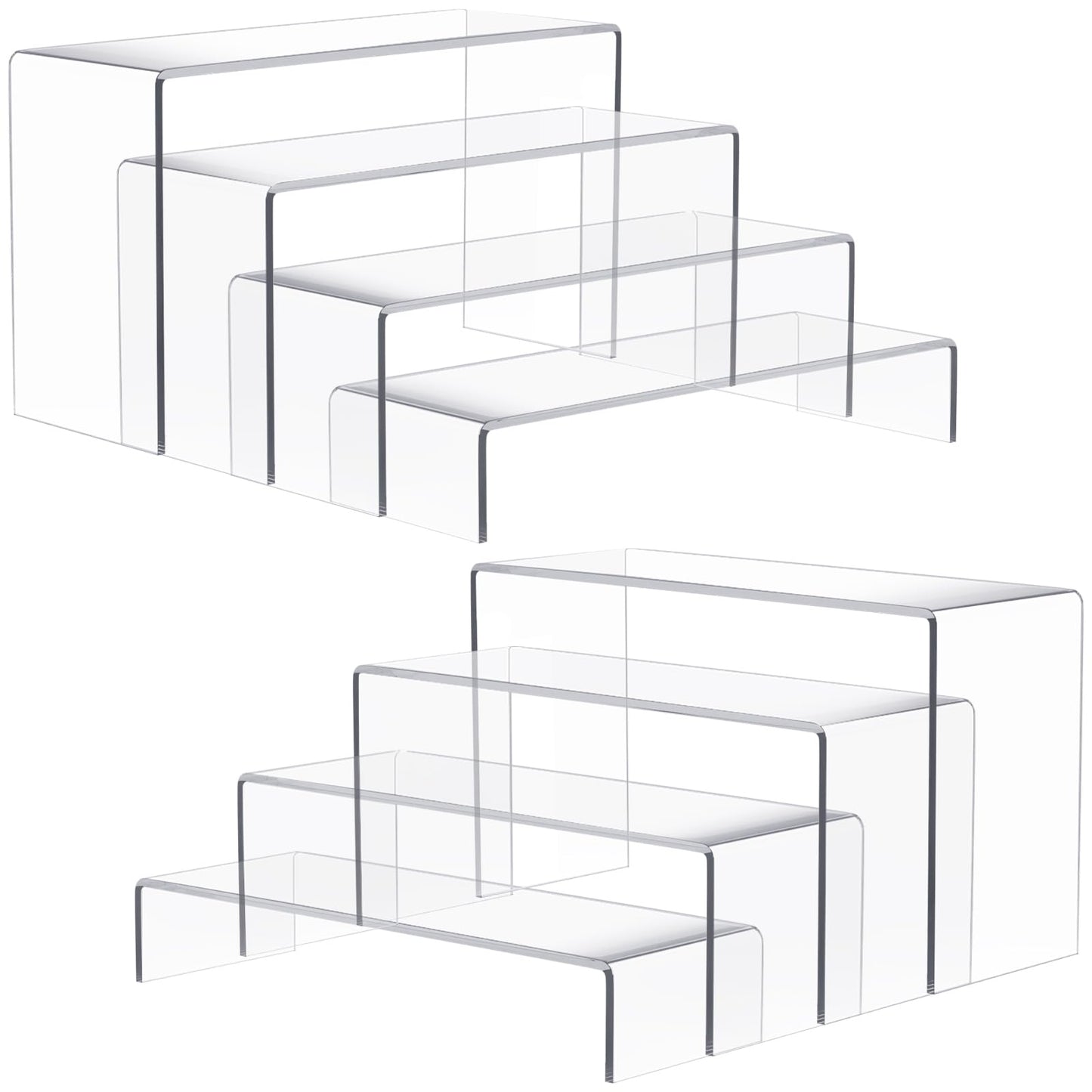 Anglelife 8 Pieces 2 Set (7”L~8”L~9”L) Large Display Risers, 4" Wide Clear Rectangular Stand Shelf for Showcase Collectibles, Acrylic Cake Shelves for Retail Desktop Jewelry Funko Pop Figures
