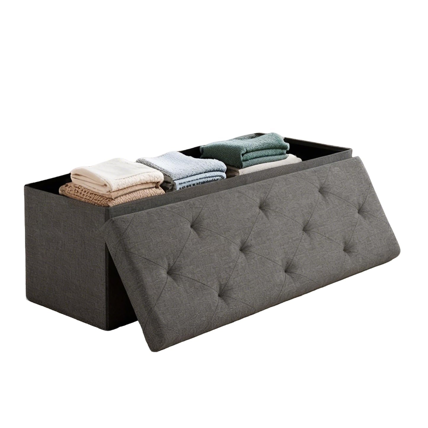 ZEUKMXOO 30 inch Storage Ottoman Bench, 30 inch Folding Storage Bench Ottoman, for Bedroom, Living Room, and Utility Room, Grey (30'' W)