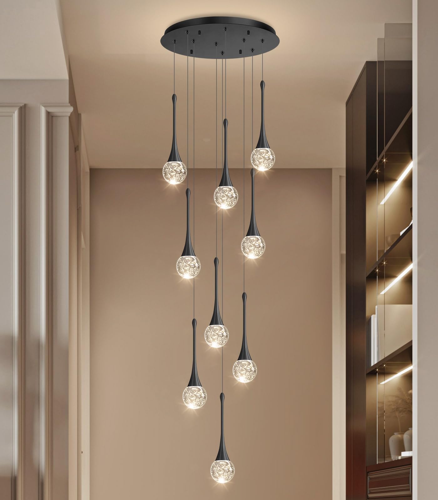 cenozo 9 Light Modern Glam Crystal Chandelier for High Ceiling LED Dimmable Ceiling Pendant Light Staircase Foyer Enterway Living Room Chandelier Lighting Antique Black