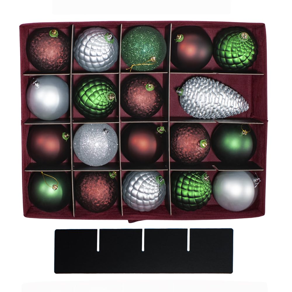 612 Vermont Christmas Ornament Storage Box with 3 Trays, Adjustable Acid-Free Dividers, Holds 60-4 Inch Ornaments