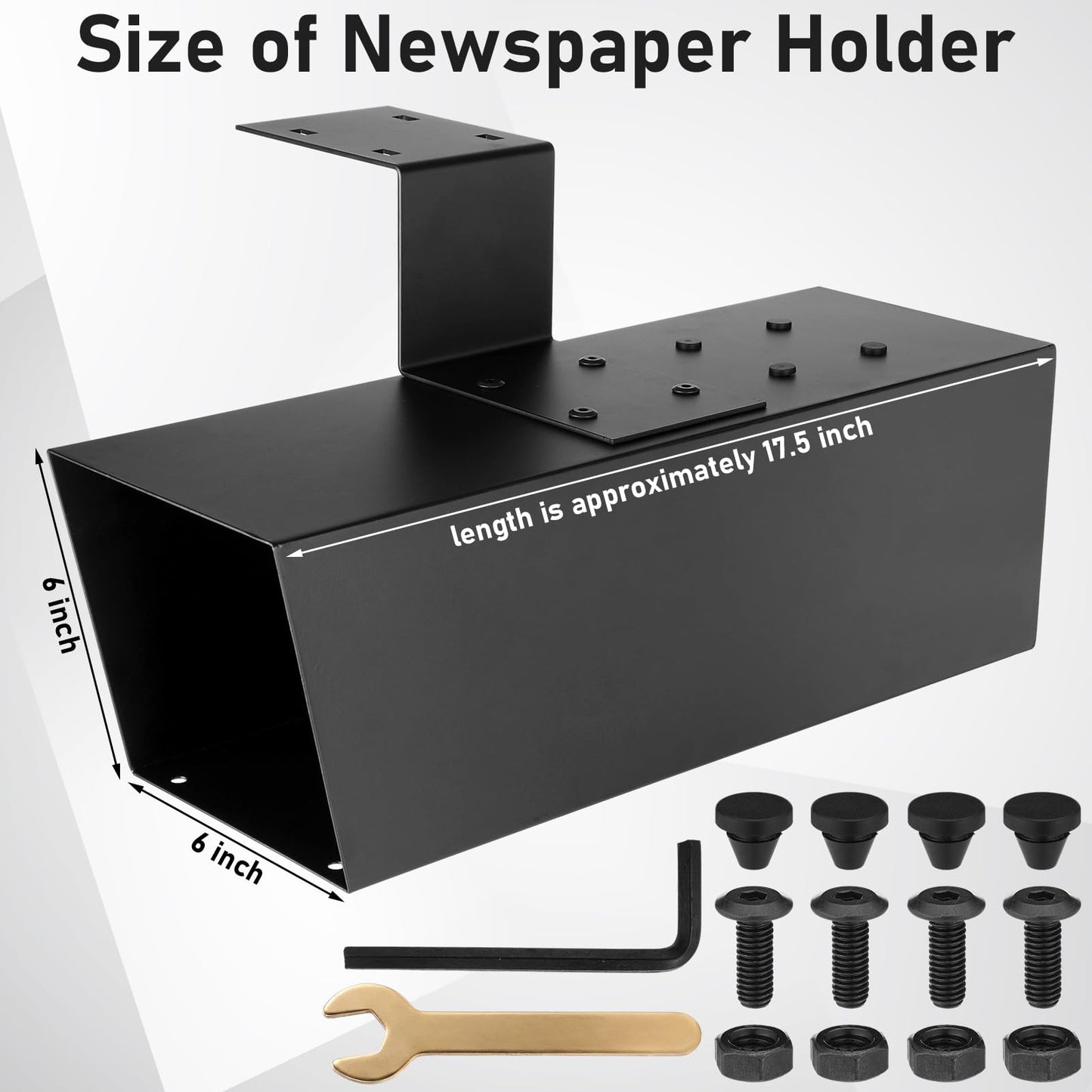 Zonon Newspaper Holder Black Medium Newspaper Box Weatherproof Heavy Duty Mailbox Accessory with Adjustable Bracket Rustproof Metal Outdoor Magazine Delivery Box for Post Mounted Mailbox