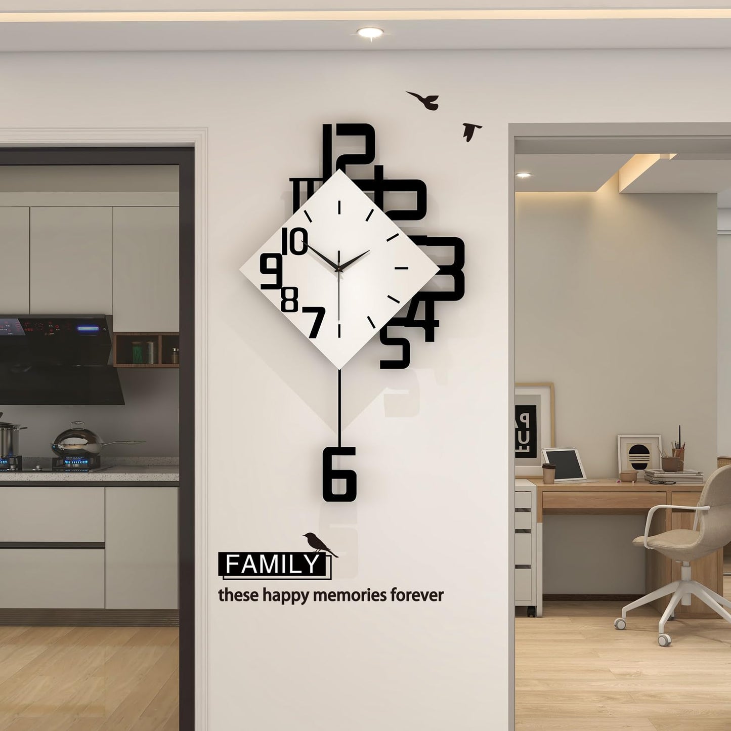FLEBLE Modern Large Wall Clocks for Living Room Decor Big Silent Pendulum Wall Clock Battery Operated for Office Kitchen Bedroom Home Decoration Wooden 30 Inch Giant White Wall Watch Clock Non-Ticking