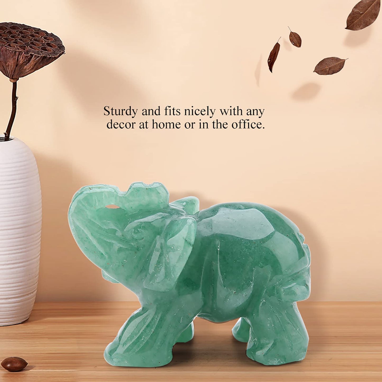 Watris Veiyi 2inch Natural Jade Elephant Figurine, Green Elephant Decoration, Carved Elephant Figurine, Elephant Crystal Wealth Lucky Figurine for Home Decor