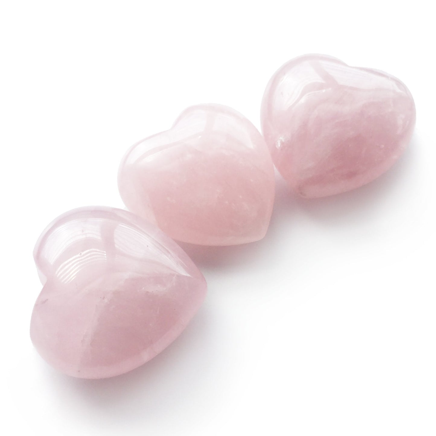 Polar Jade Set of 3 Hand-Carved Natural Rose Quartz Puffy Hearts – Healing Stones for Chakra Energy, Meditation, Massage, and Elegant Decoration