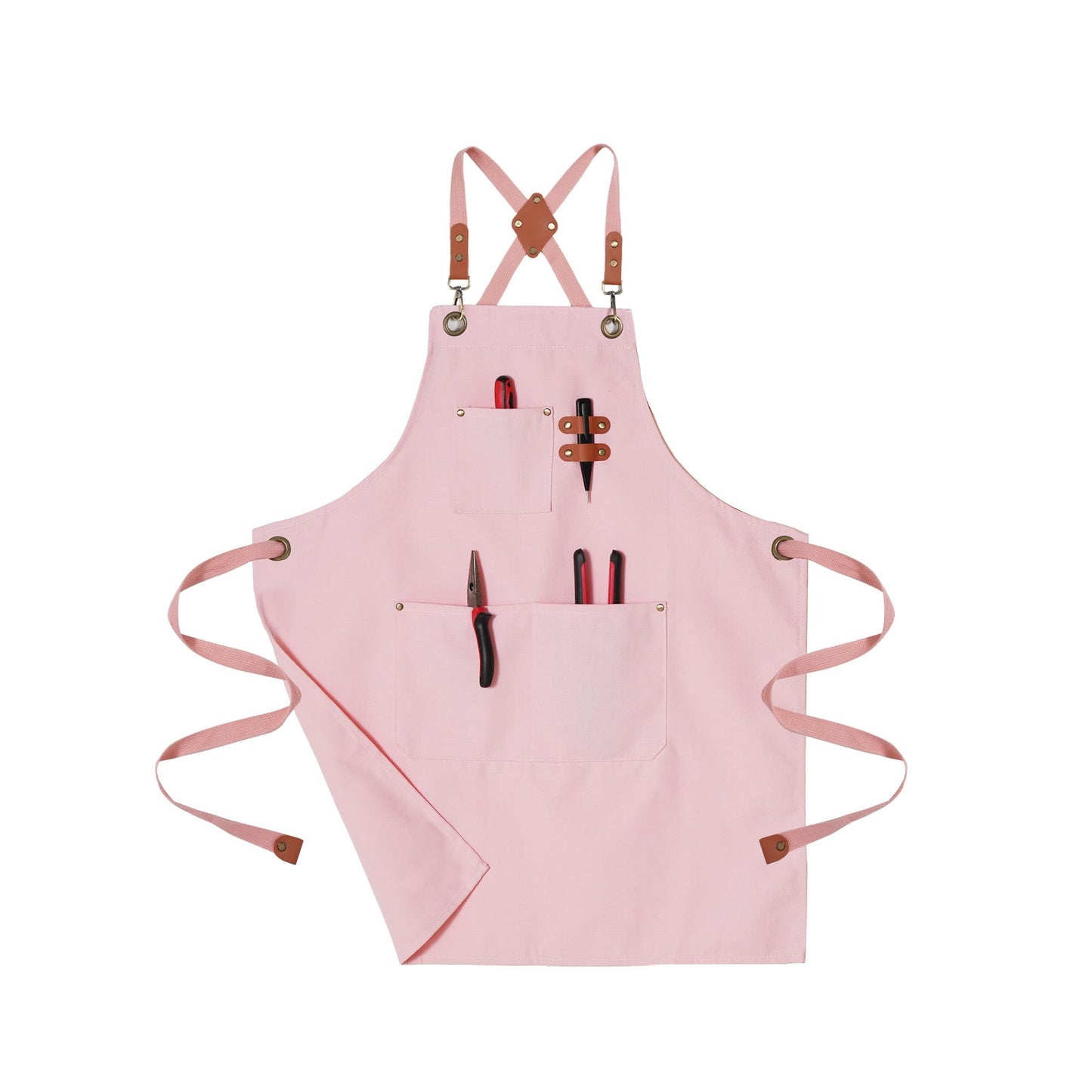 ARBINSON Chef Aprons for Men Canvas Apron with Large Pockets and Adjustable Neck Strap for Cooking, BBQ, Gardening (Pink)