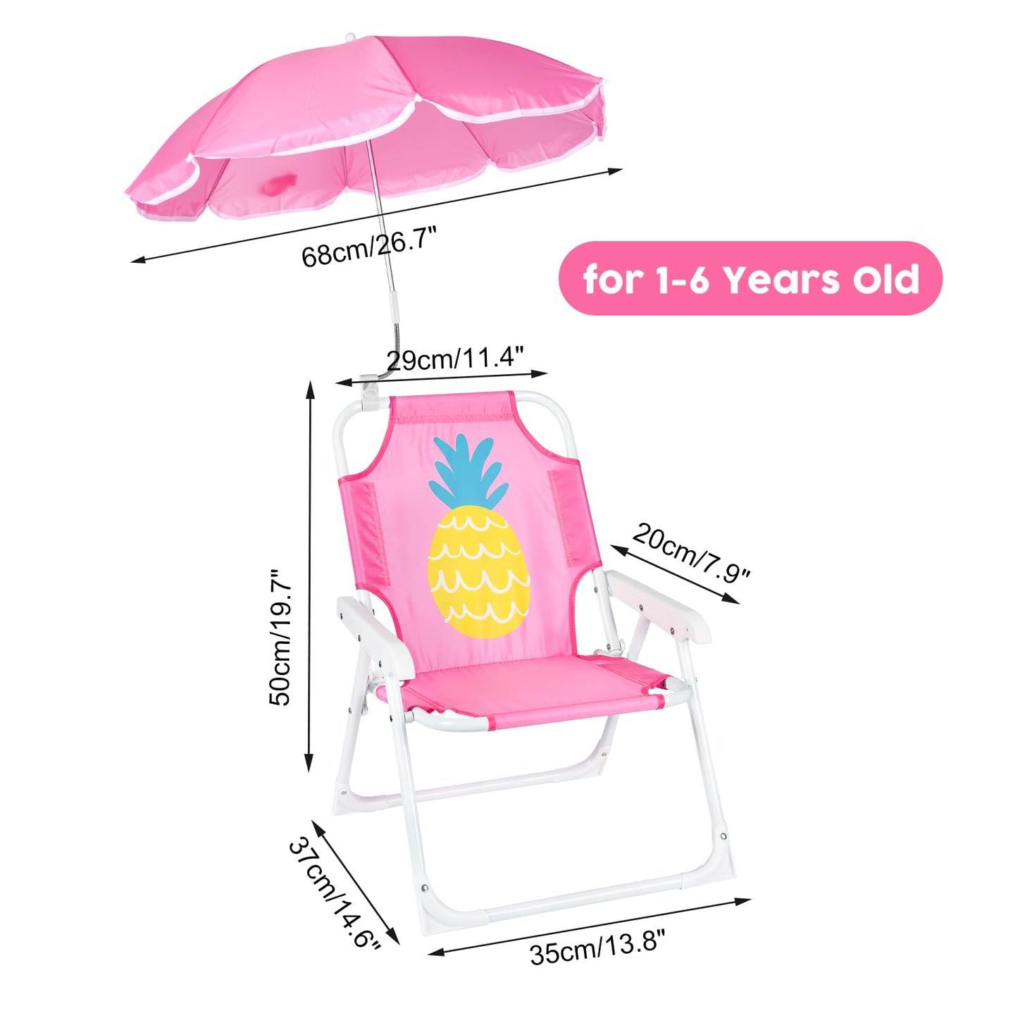 PLULON Kids Beach Chair with Umbrella Folding Lawn and Camping Chair with Summer Shade Children's Beach Chair for Pool Travel Outdoor (for 1-5 Years Old)