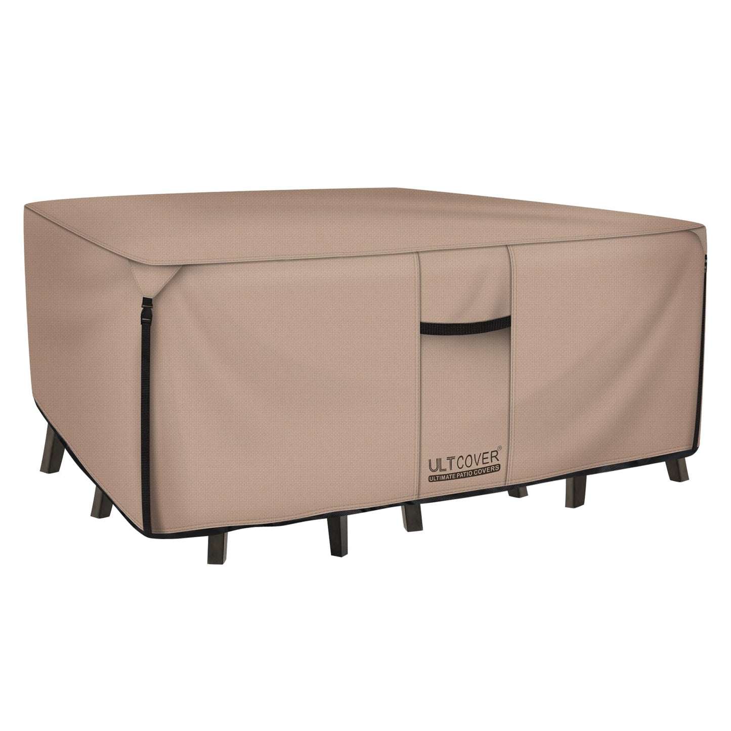 ULTCOVER Rectangular Patio Heavy Duty Table Cover - 600D Tough Canvas Waterproof Outdoor Dining Table and Chairs General Purpose Furniture Cover Size 88L x 62W x 28H inch