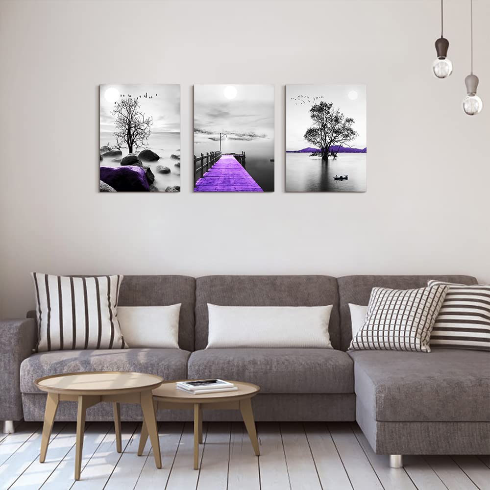 DZRWUBHS Canvas Wall Art, 3-Piece Set, Black And White Scenery, Framed, Modern, For Living Room, Bedroom, Office, Bathroom
