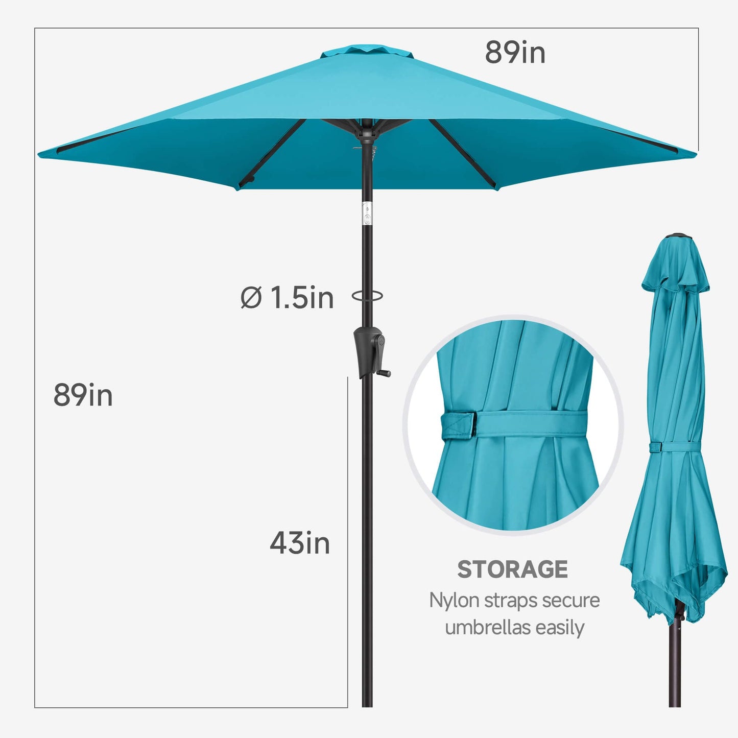 FLAME&SHADE 7.5ft Patio Umbrella - Outdoor Umbrella with Push Button Tilt and Crank for UV Protection, Table Market Umbrella for Garden, Deck, Backyard, Pool and Beach(Aqua Blue)