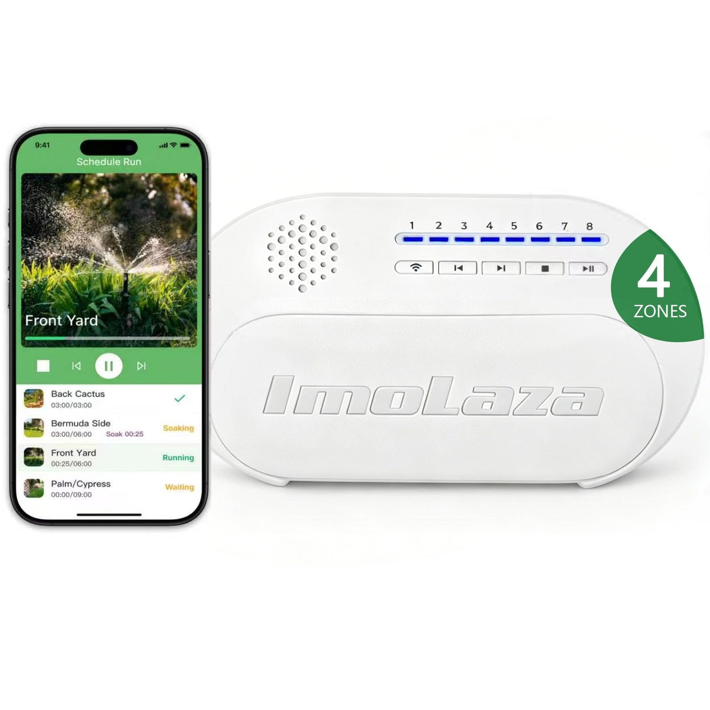 Indoor Smart Sprinkler Controller, Automatic Water Saving Irrigation Controller, 2.4GHz WiFi, Rain Freeze Wind Skip,Easy Install & App Remote Control (4-Zone)