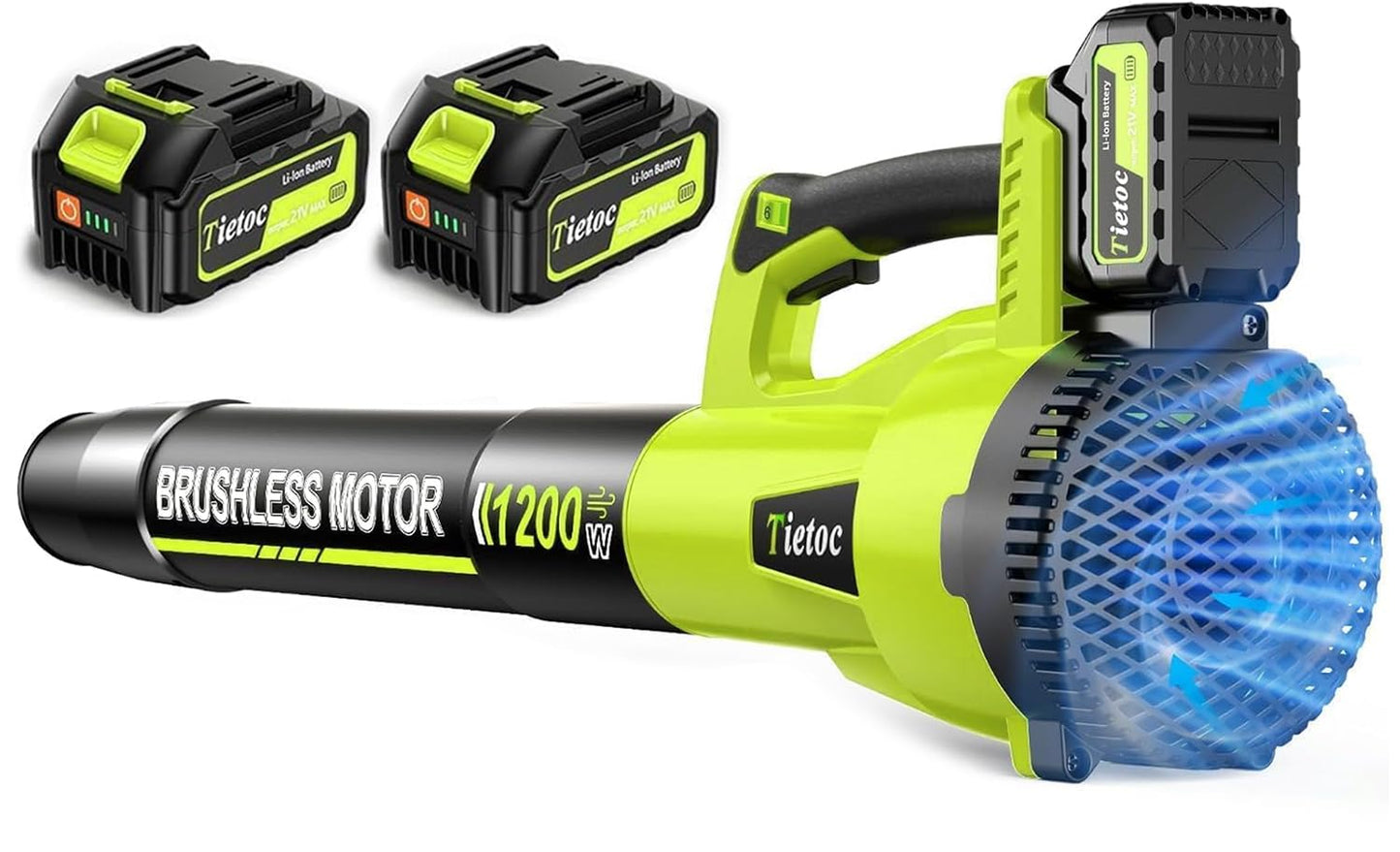 Tietoc Leaf Blower Cordless, 1200W Brushless Electric Leaf Blower with 2 X 4.0Ah Battery, 6 Speed Powerful Leaf Blowers for Garden, Patio, Lawn Care, Gift for Men Dad Husband Fathers (Light Green)