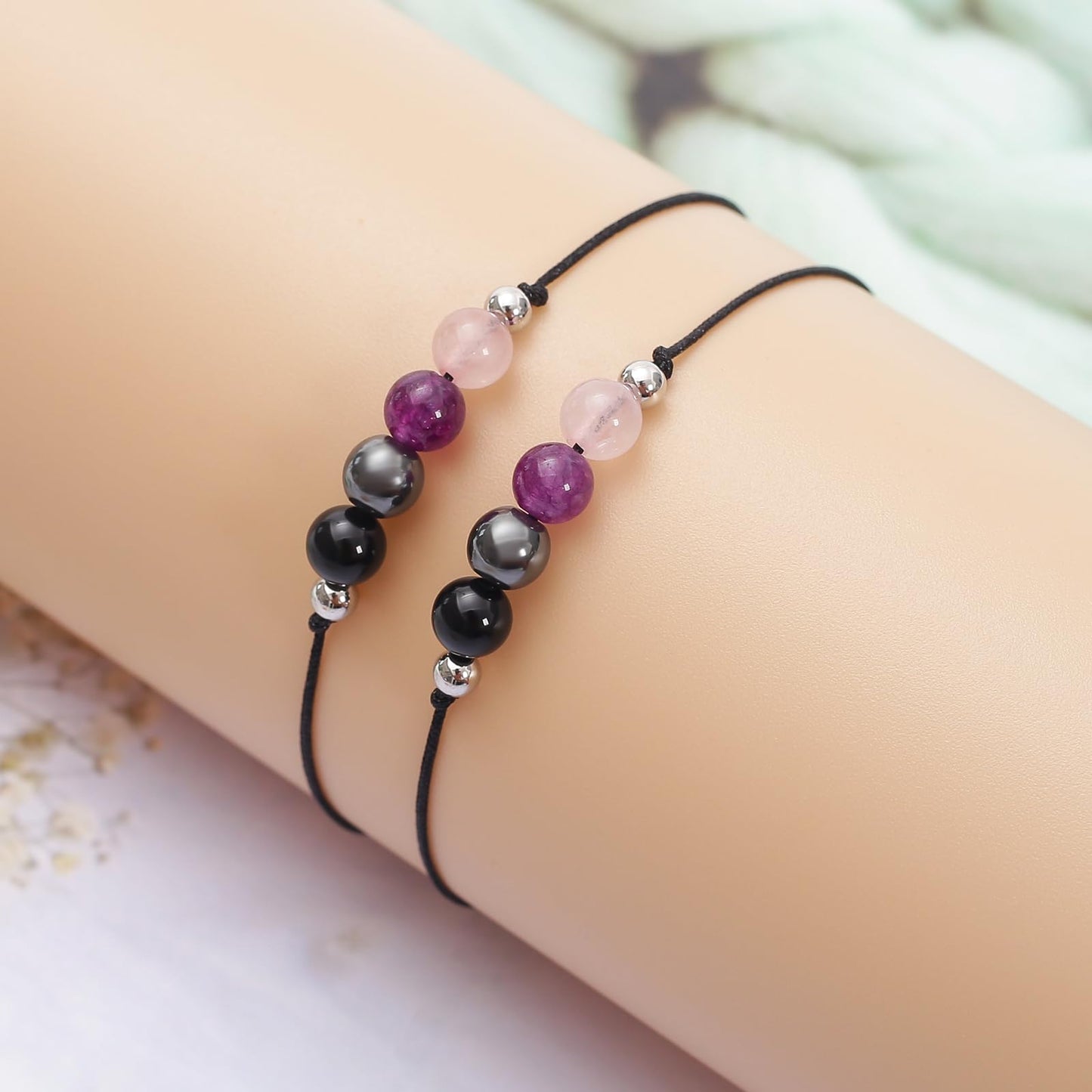 MTJAHPS Protection Bracelet, empath protection, black obsidian Crystals and Healing Stones Bracelet for Women ，Luck ，Anxiety and Stress Clam Bracelet (2PCS Empath Protection)