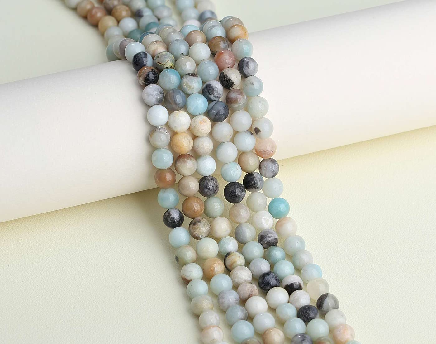 LAIDANLA Mixedcolor Amazonite 8mm Natural Stone Beads Round Loose Gemstone Stone Beads for DIY Bracelet Necklace Earrings Jewelry Making Polishing Genuine Real Beading 96PCS 2 Strand 32"