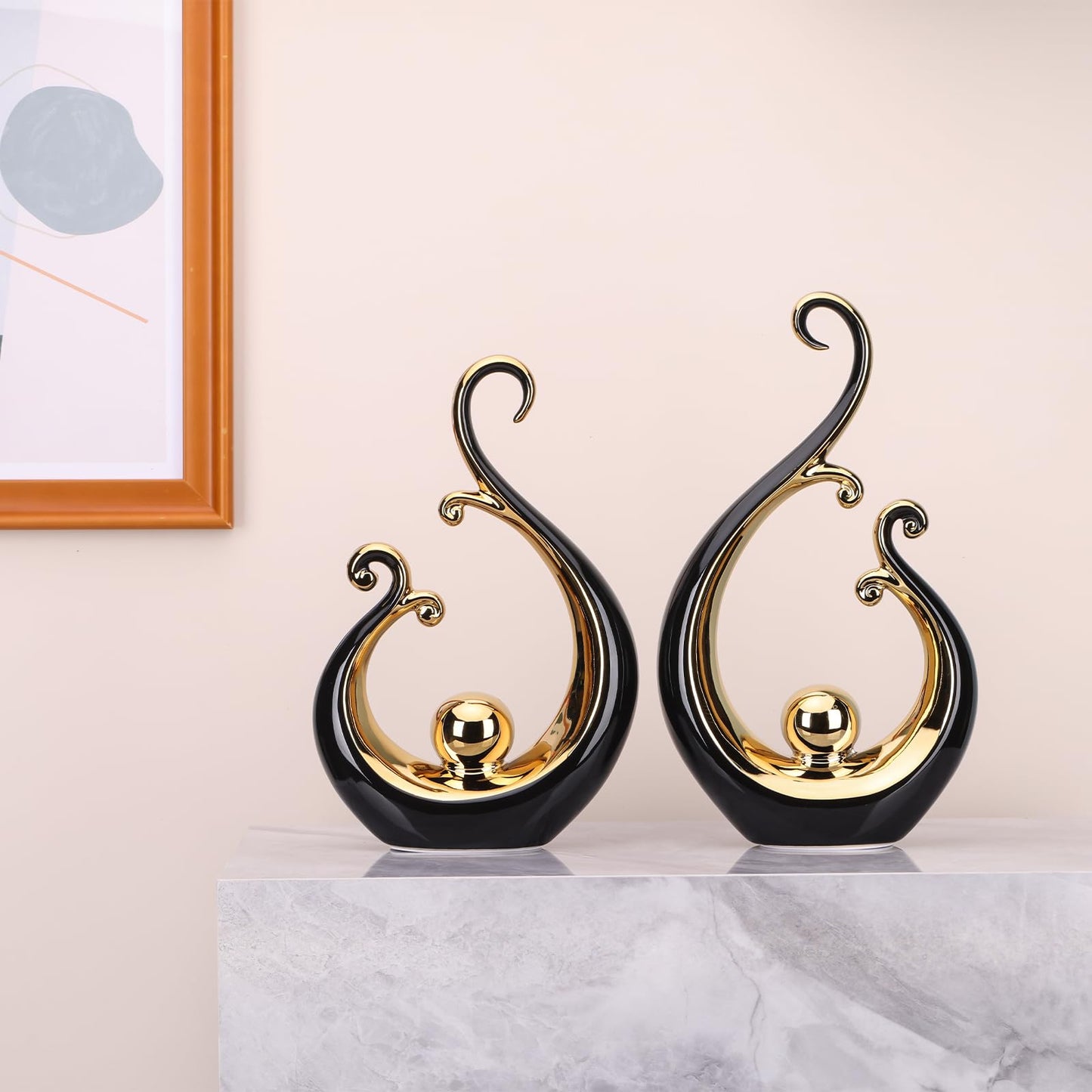 Glossy Black and Gold Decor Ceramic Statue, Modern Abstract Art Luxury Centerpiece - Black Gold Shelves Bookshelf&dining Table Decorations, Versatile Coffee Table Tv Stand Home Decor and Gift Choice