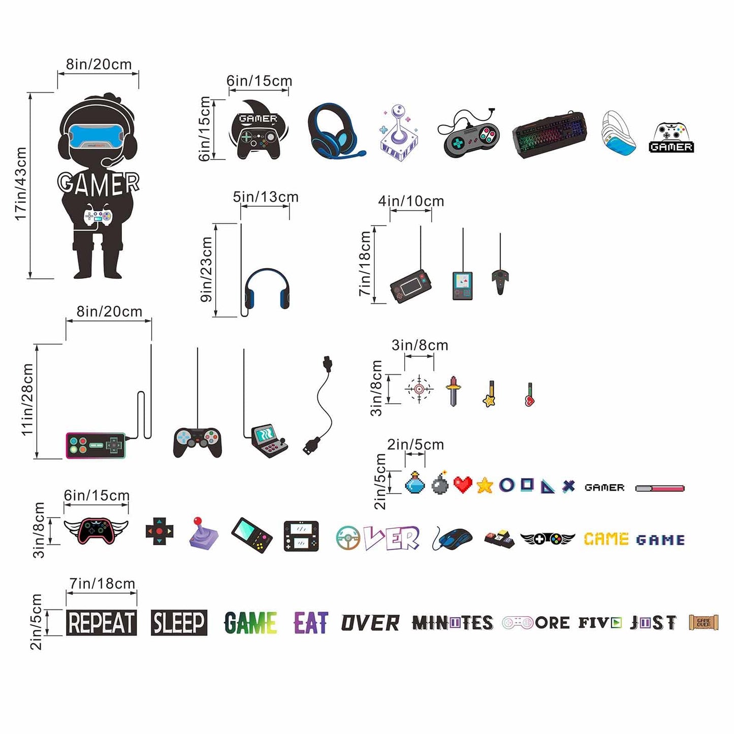 Amimagen Gaming Wall Stickers for Bedroom: 100% Kids Safe Certified - Peel and Stick 4-Step Apply - Removable 95%+ No Residue - Vinyl Wall Decals for Boys