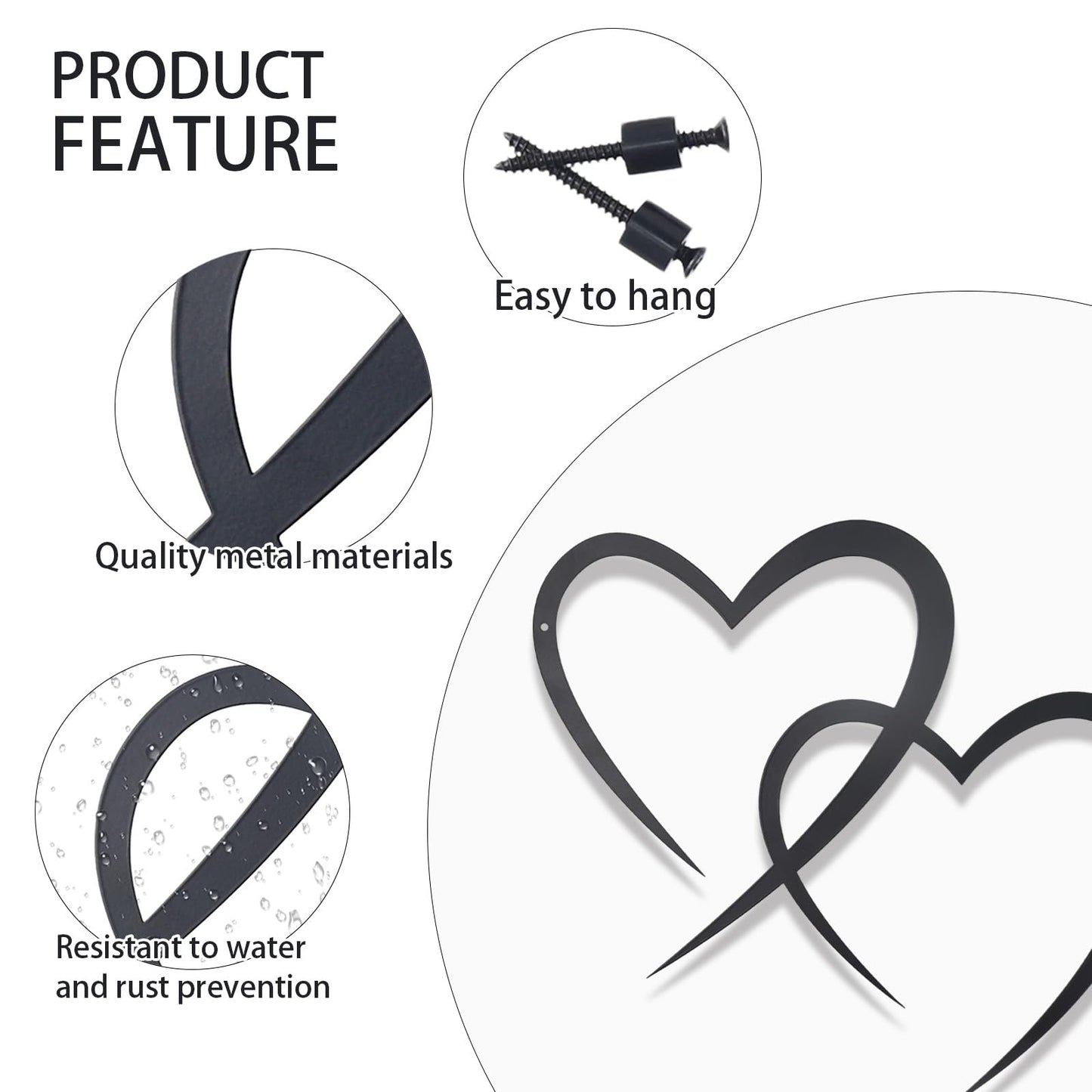 OYEFLY Infinity Heart Metal Wall Decor,Infinity Heart Wall Decor for Room Living,Wedding Decor (Black, style3 11.4 x 10.7in)
