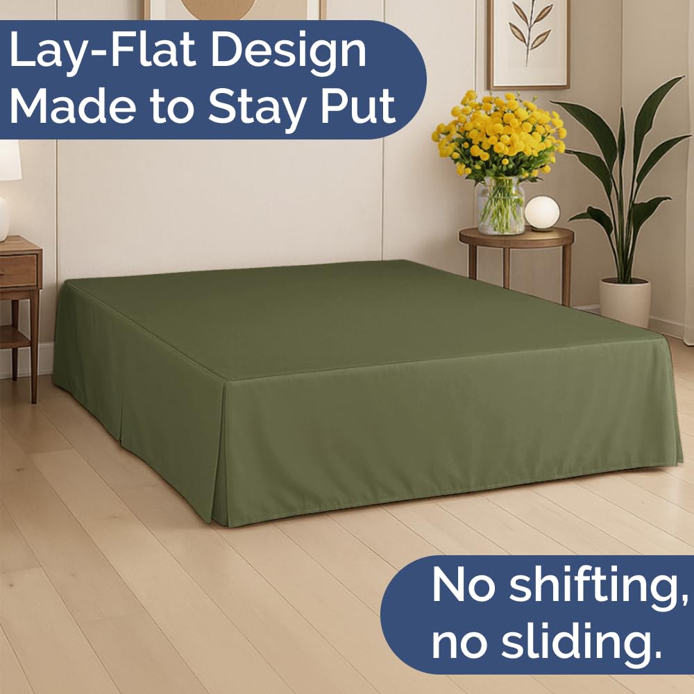 Pleated Bed Skirt Queen Size - 3 Sided Pleated Bed Skirt Queen - Ultra-Soft, Easy Fit with 12 Inch Tailored Drop - Hotel Quality, Wrinkle & Fade Resistant - For Women, Men, Kids and Teens - Sage Green
