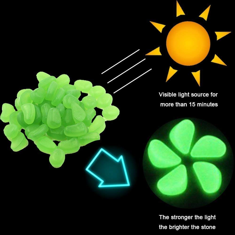 340 Pcs Glow in The Dark Garden Pebbles, Gardening Luminous Glow Stones Outdoor Decor Glowing Water Fish Tank Gravel (Green)