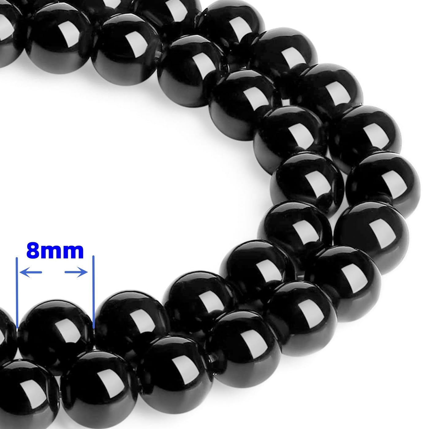 QINJIEJIE 100PCS Black Obsidian Beads 8mm Black Beads Natural Stones Bead Round Loose Gemstones Crystals Bead for DIY Bracelet Beading Jewelry Making Necklace Earrings 0.32" Crystal Stone