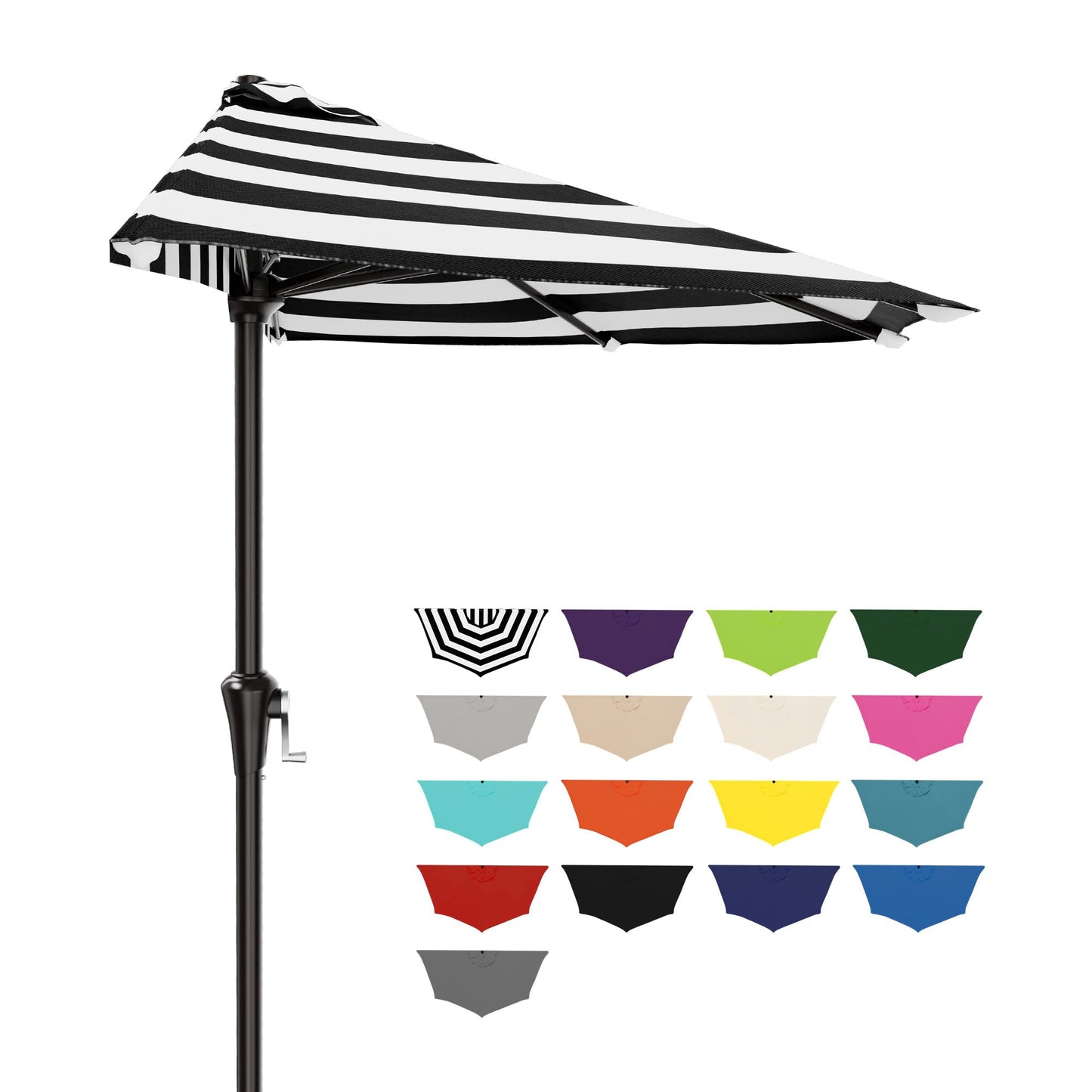 AreShark 9FT Half Patio Umbrella, Outdoor Wall Umbrella with Crank & 5 Sturdy Ribs, Table 1/2 Umbrella Patio for Garden, Deck, Balcony and Pool, Black & White Stripe