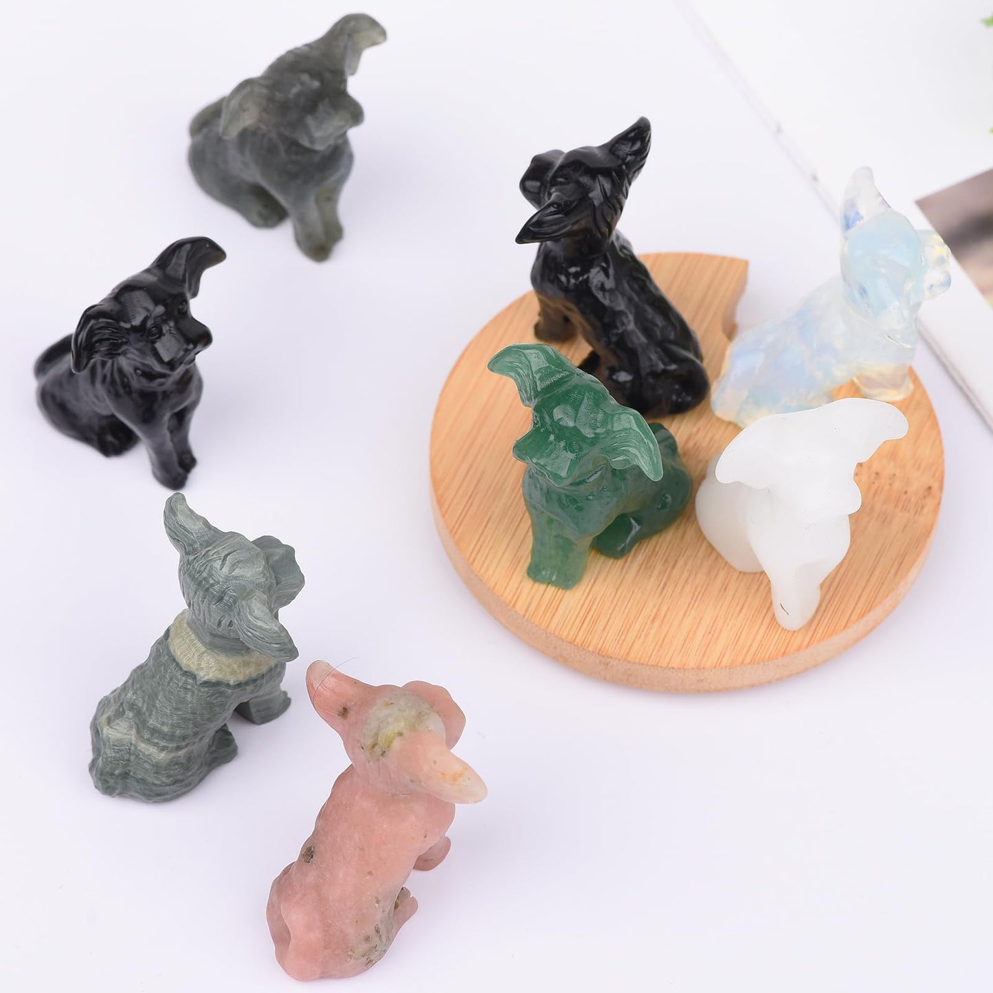 Ytbeoxk 1.8 Inch Opal Dog Crystal Figurines Home Decor,Hand-Carved Healing Crystals,White Dog Cute Puppy Statues Stone Energy Gemstones,in Bedroom Office Memorial Gifts for Women and Men