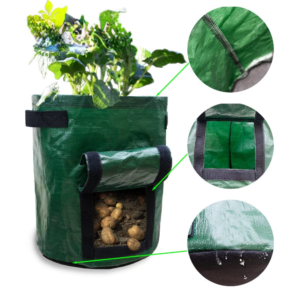 6-Pack Potato Grow Bags, Thick PE Fabric Pots for Plants, Sturdy Handles & Harvest Window, Aeration Fabric Pots Heavy Duty Vegetable Planter Bag for Tomato, Fruits (15 Gallon)