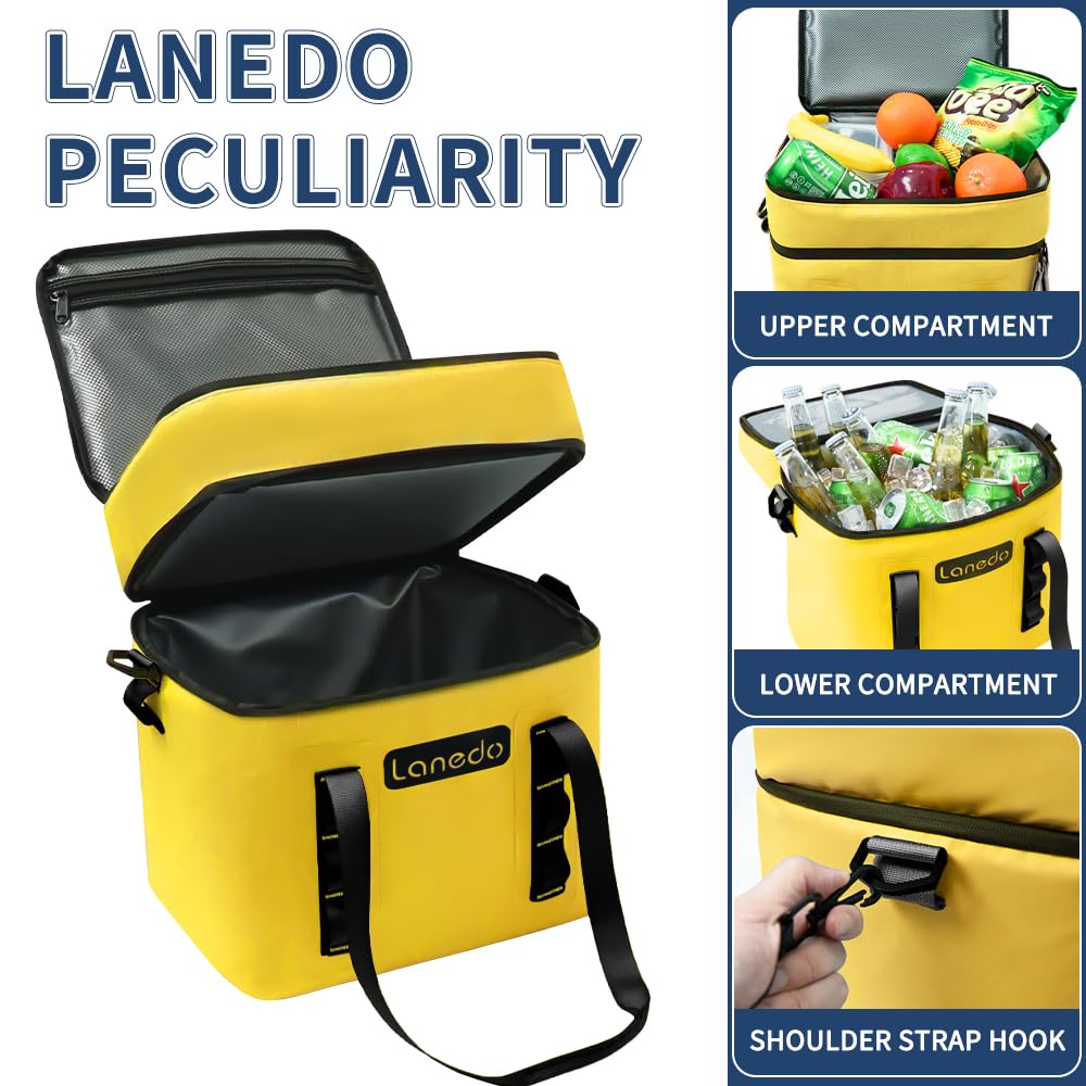Lanedo Lunch Soft Cooler 20 Can, Soft Carrying Handle Insulated Bag Portable Ice Chest Box for Lunch, Beach, Drink, Beverage, Travel, Camping, Picnic, Car, Trips, Cooler Leak-Proof (Orange)