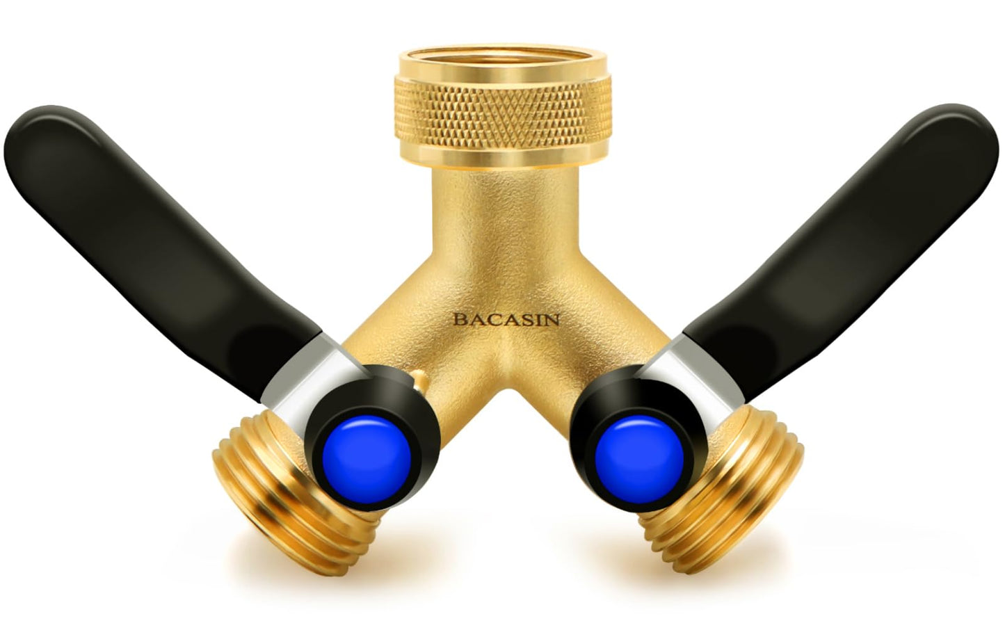 Brass Hose Splitter 2 Way Heavy Duty, Garden Hose Splitter with 304 Stainless Steel Long Handle, Brass water hose splitter 2 Way Y Valve 3/4" GHT Thread