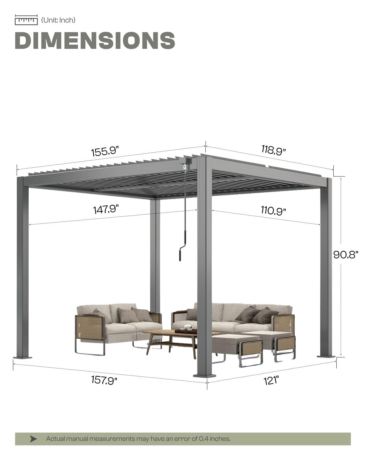 Tobeos Louvered Pergola, 10x13 FT Outdoor Pergola with Adjustable Roof and Drainage System, Heavy Duty Aluminum Frame Patio Pergola for Backyard Deck Garden, Weather Resistant Structure(Grey)