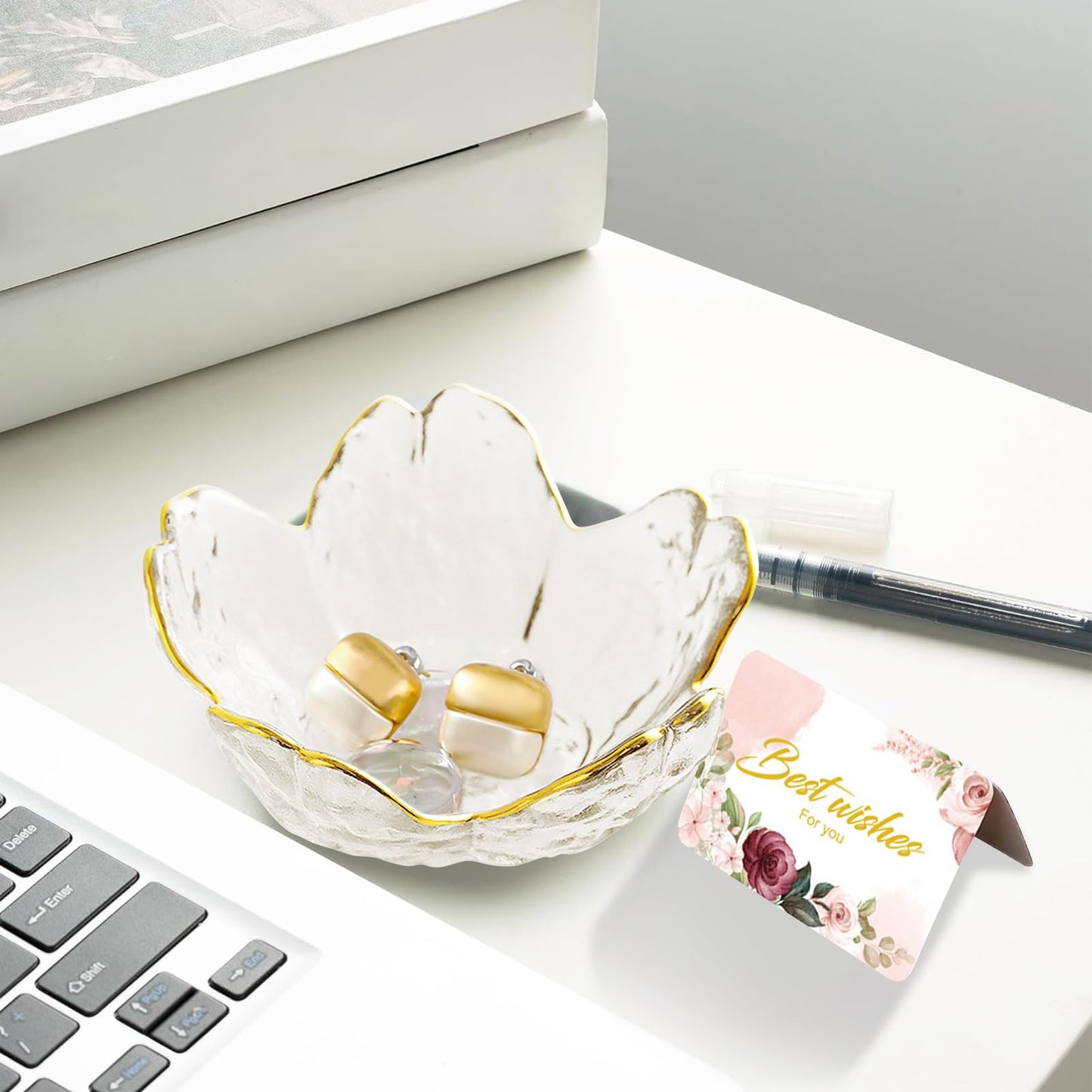 Birthday Gifts for Women Jewelry Dish Glass Ring Dish Holder Jewelry Tray Cute Vanity Organizer Room Decor Jewellery Tray Crystals Trinket Dish Nightstand Bedroom Decor Christmas Friendship Gifts