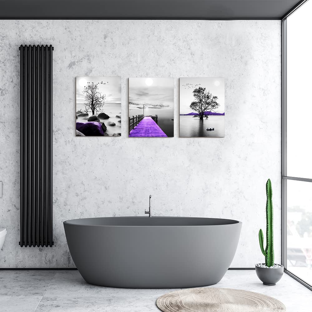 DZRWUBHS Canvas Wall Art, 3-Piece Set, Black And White Scenery, Framed, Modern, For Living Room, Bedroom, Office, Bathroom
