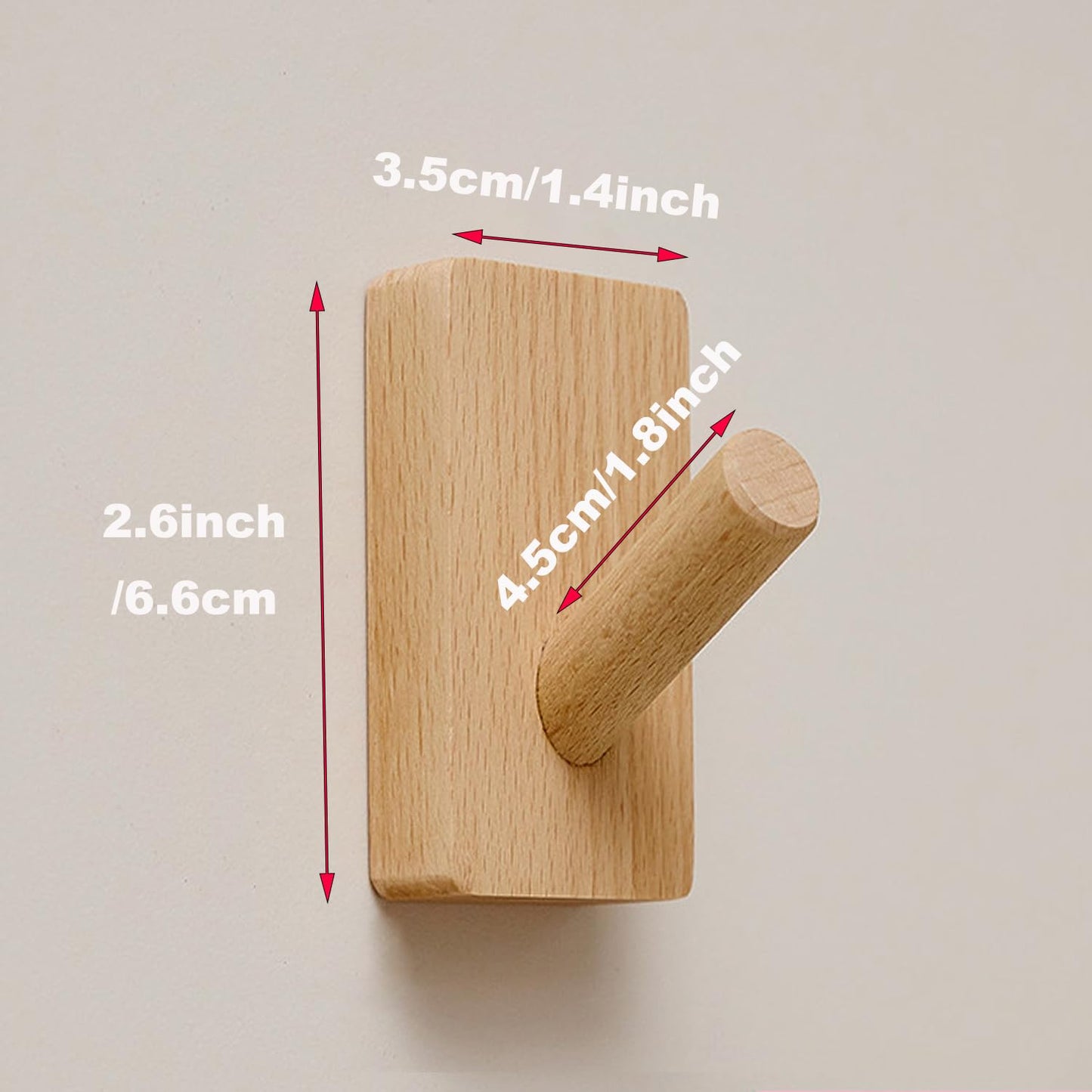 CoolCedar Wall Hooks Wood Hat Hooks Coat Rack Wall Mounted Extended Wooden Pegs for Hanging Keys, Cups, Baseball Caps, Pictures, Hat Hangers Rack. (6Pack)