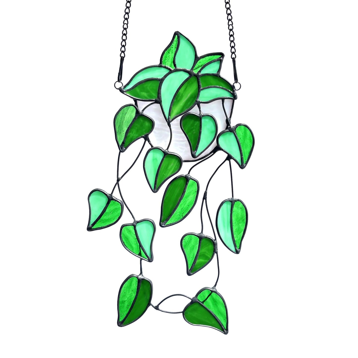 Lcensp Green Faux Plants Stained Glass Window Hanging Suncatcher, Artificial Plants Decor Gift for Women, Stain Glass Sun Catchers Indoor Window, Handcrafted Home Wall Art Decoration Ornament.