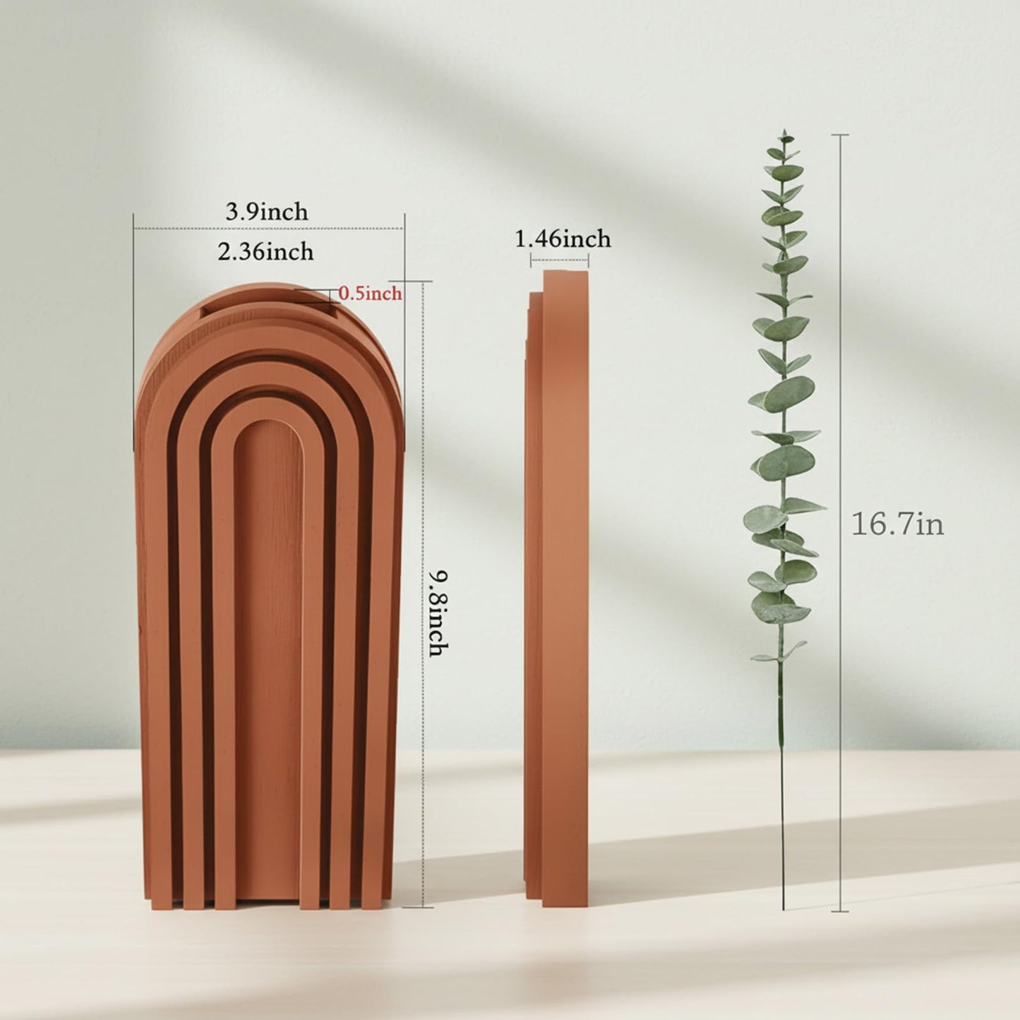 2 Pack Wood Wall Planter Vase Set with Artificial Eucalyptus, Modern Farmhouse Hanging Planters for Indoor Plants, Boho Home Wall Decor for Living Room, Bedroom, Office, Entryway, Hallway, Patio